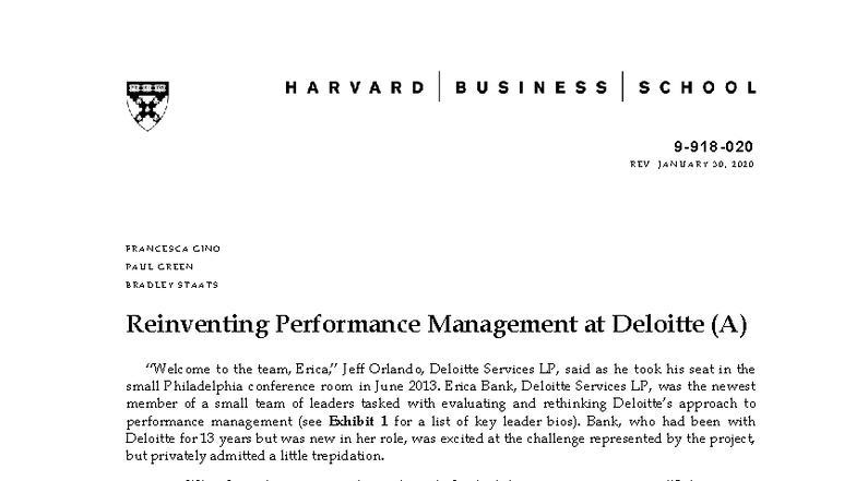 Reinventing Performance Management at Deloitte (A) - MHR 2025 Case ...