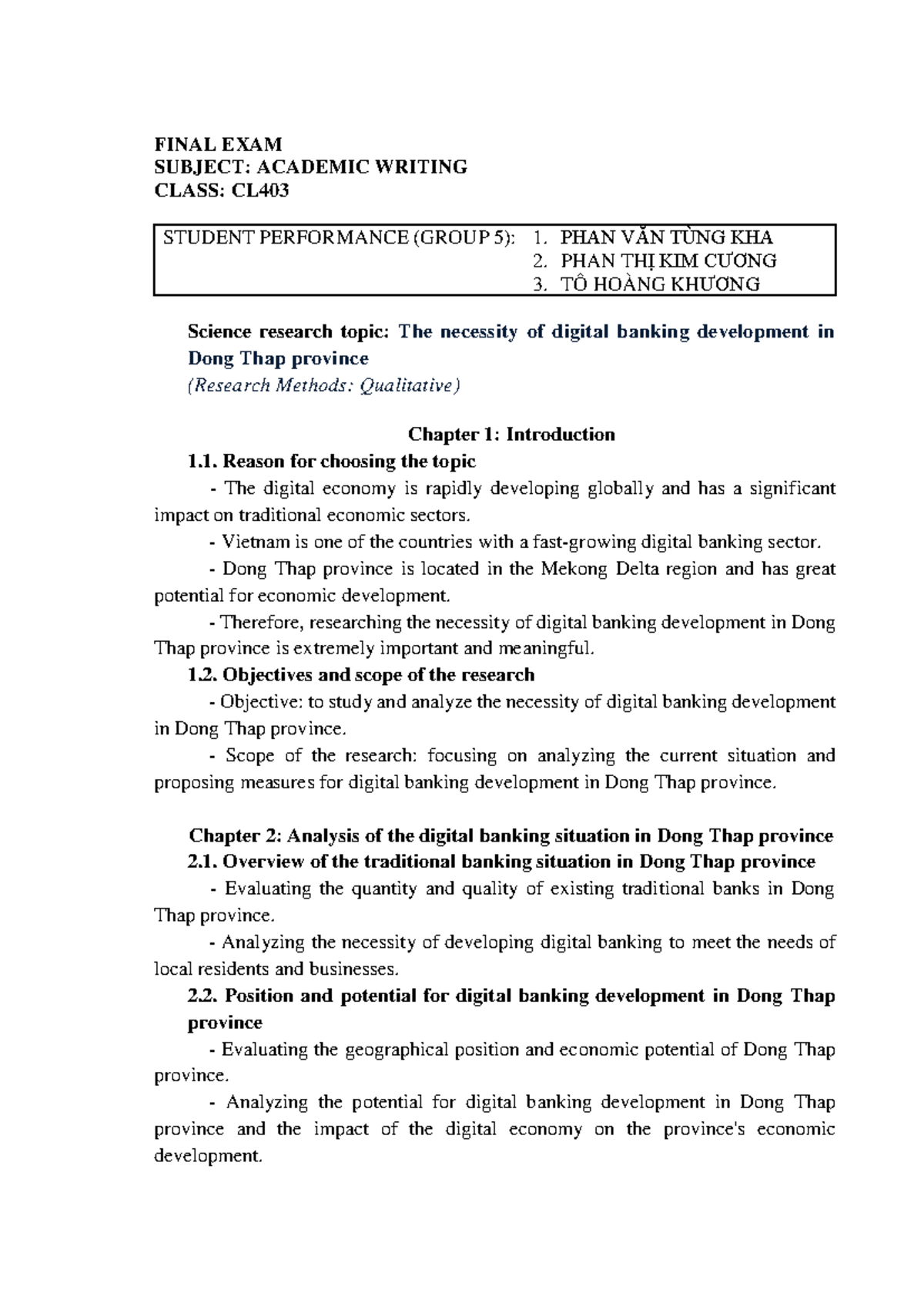 Final EXAM - Group 5 - FINAL EXAM SUBJECT: ACADEMIC WRITING CLASS: CL ...