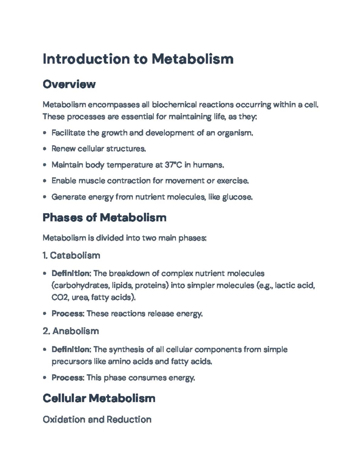 Understanding Metabolism: Key Concepts and Energy Dynamics in ...