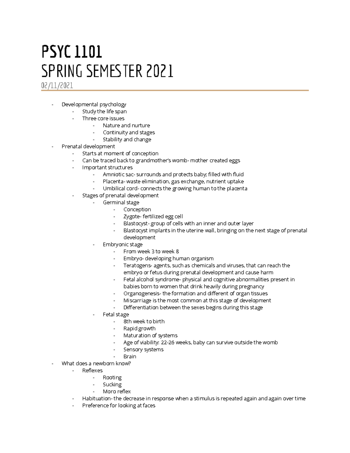 PSYC 1101 - Exam 2 Review: Key Concepts and Terminology from Lectures ...