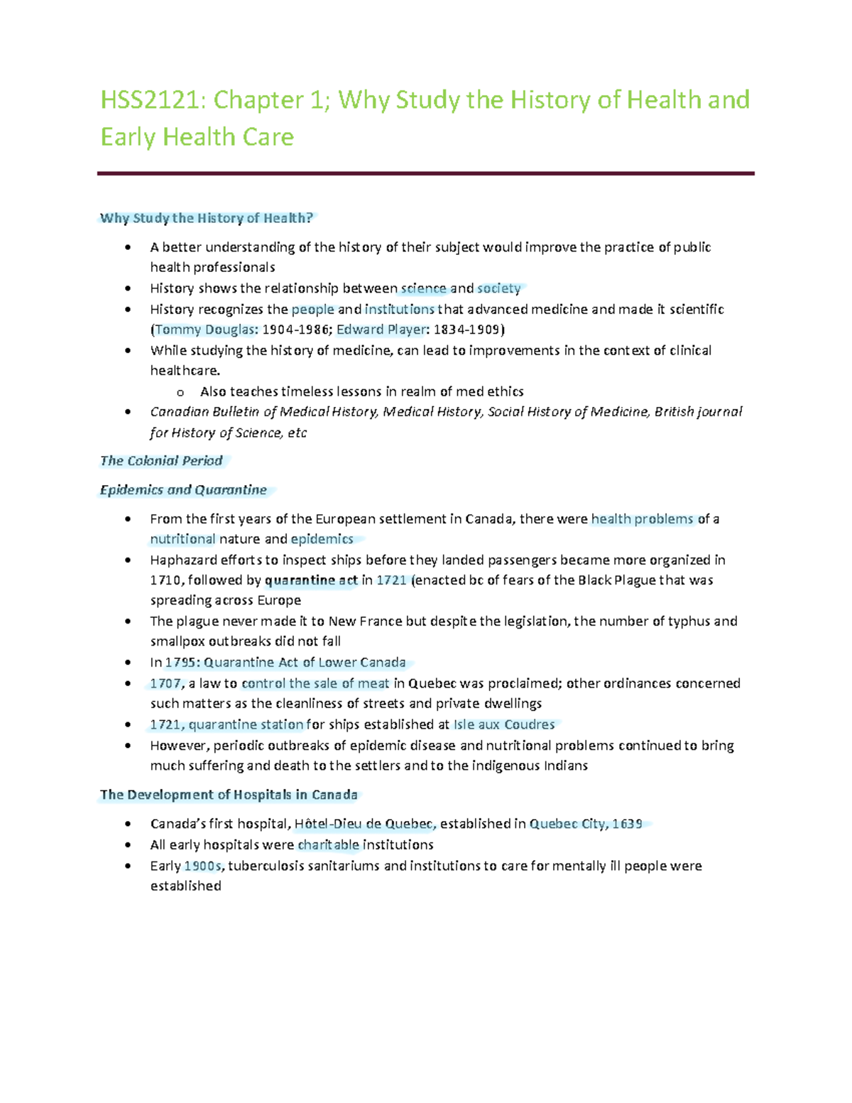 Notes + readings - HSS2121: Chapter 1; Why Study the History of Health ...