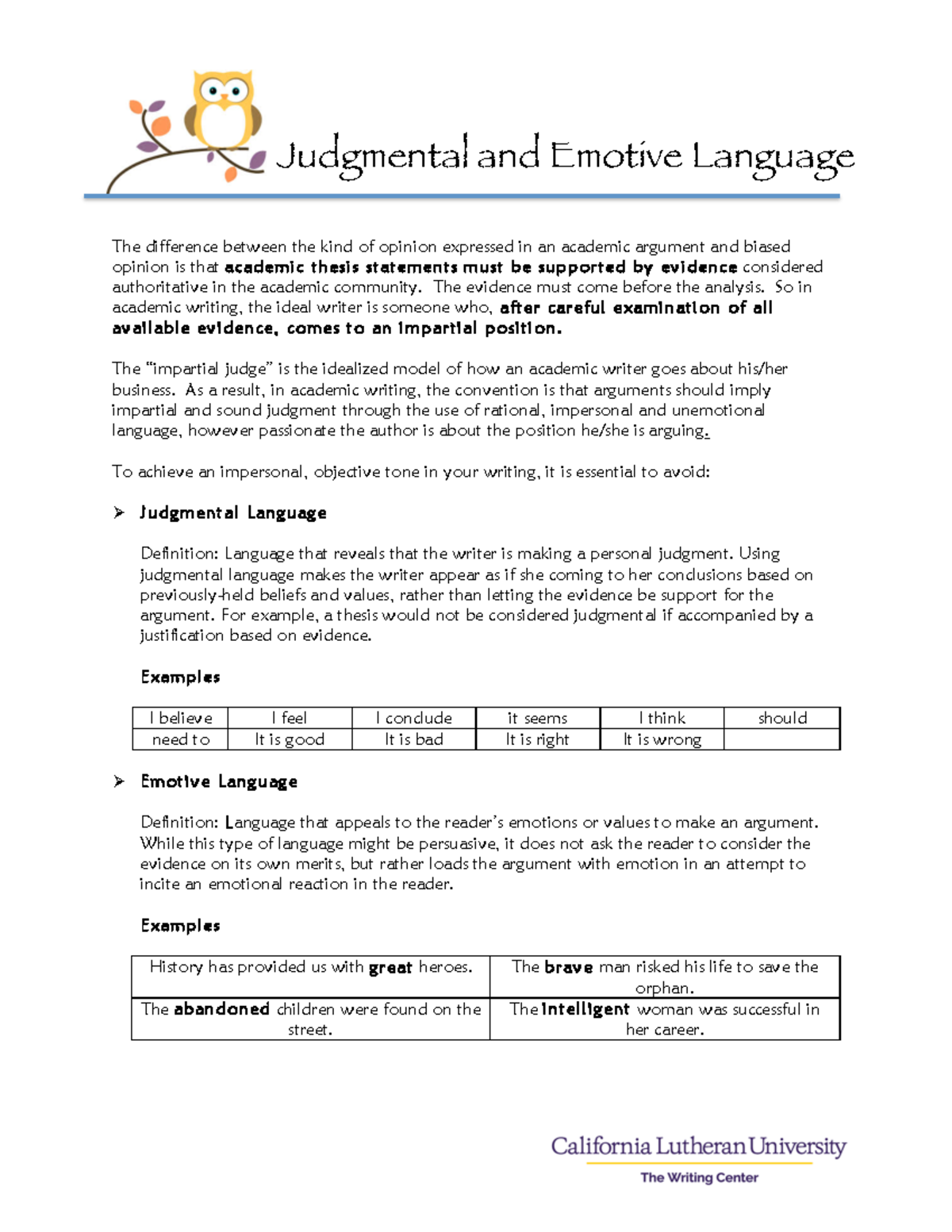 Judgmental & Emotive Language: Impersonality in Academic Writing - Studocu