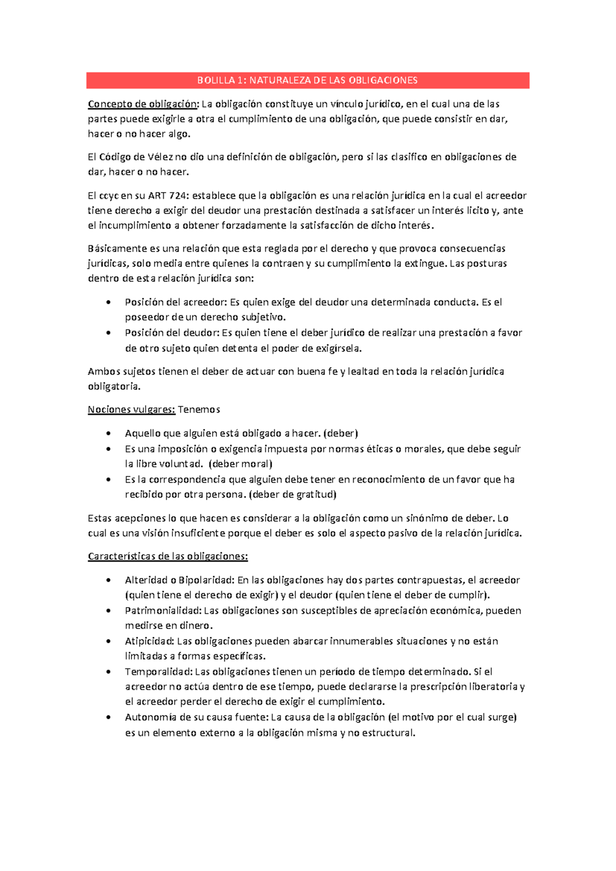 BOLILLA 1: NATURALEZA Y ELEMENTOS DE LAS OBLIGACIONES - Resumen ...