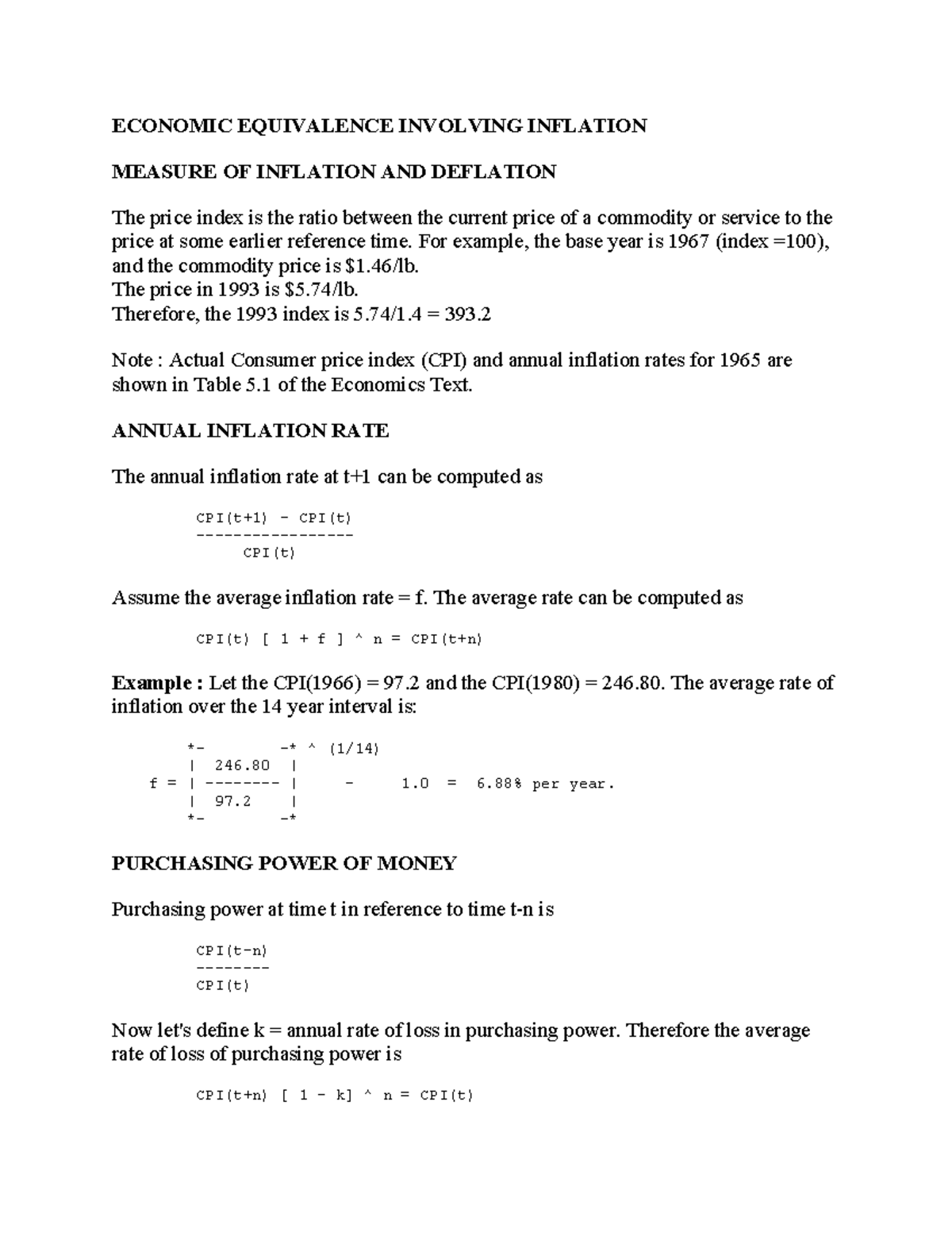 Inflation - for reference use - ECONOMIC EQUIVALENCE INVOLVING ...