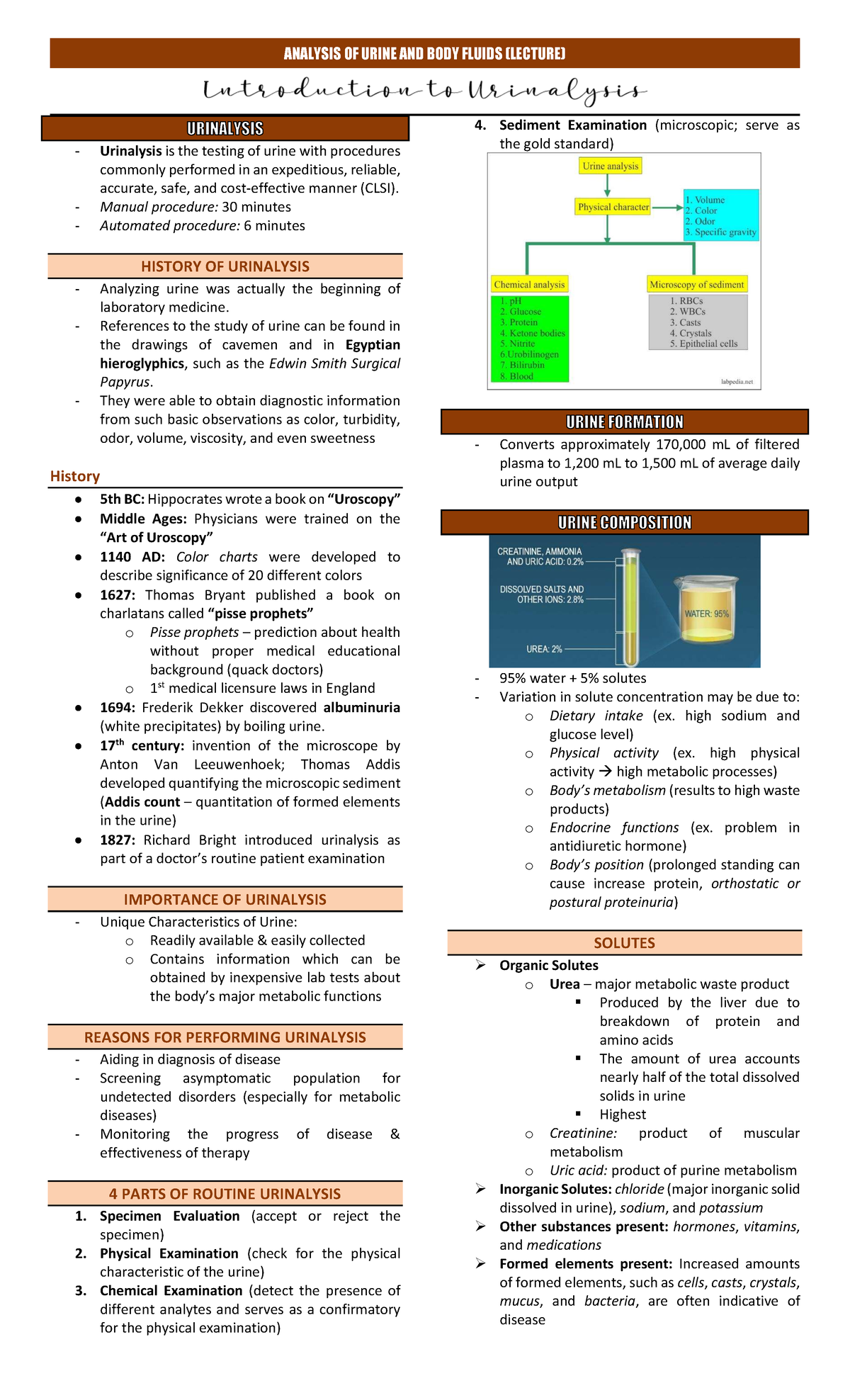 AUBF-PART-1: Comprehensive Lecture Notes on Urinalysis and Body Fluids ...