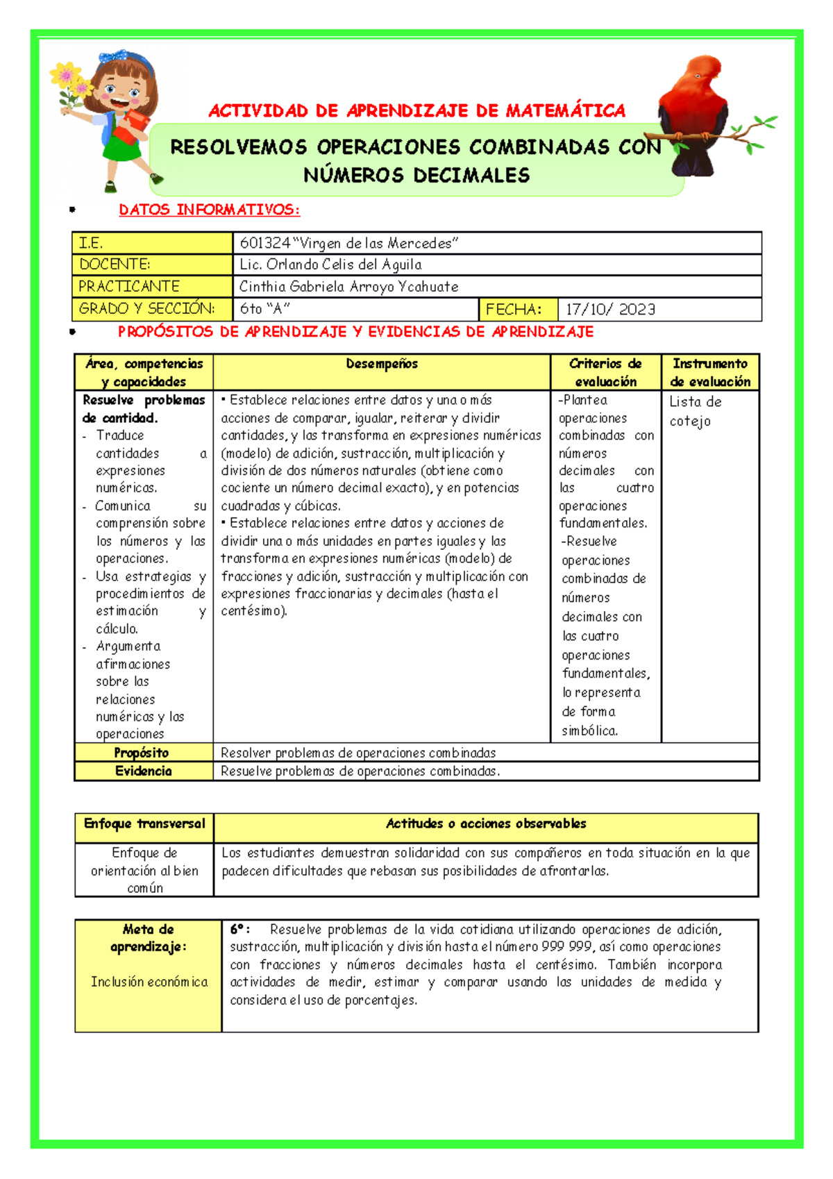 SES-MAT - Actividades de Resolución de Operaciones Combinadas con Decimales - Document Preview