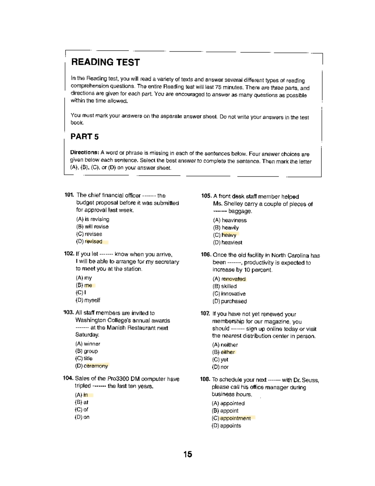 READING TEST PART 5 - TEST 1 - 2025 - Studocu