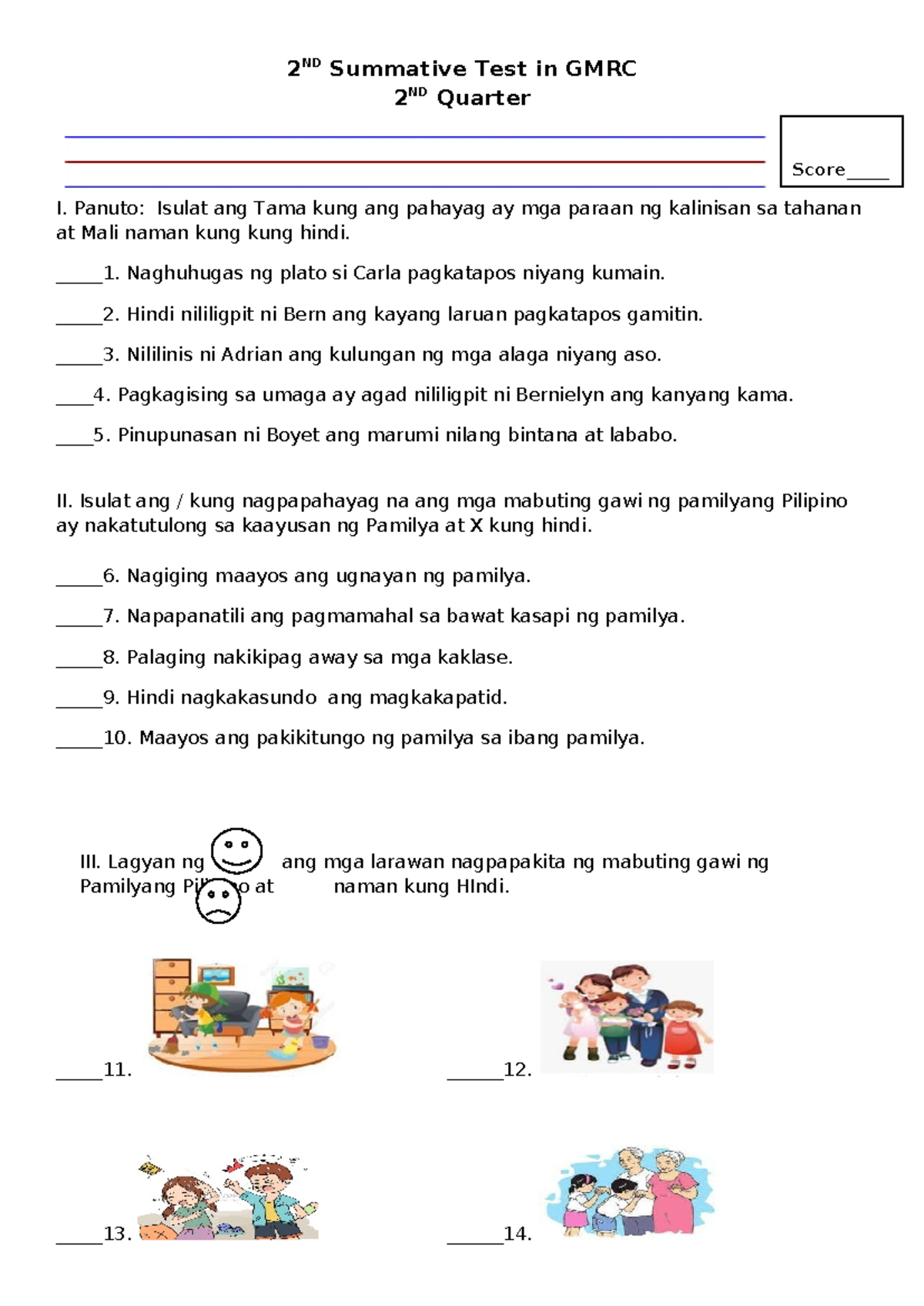 2ND Summative Test in GMRC: Q1 2024-2025 Grade Assessment - Studocu