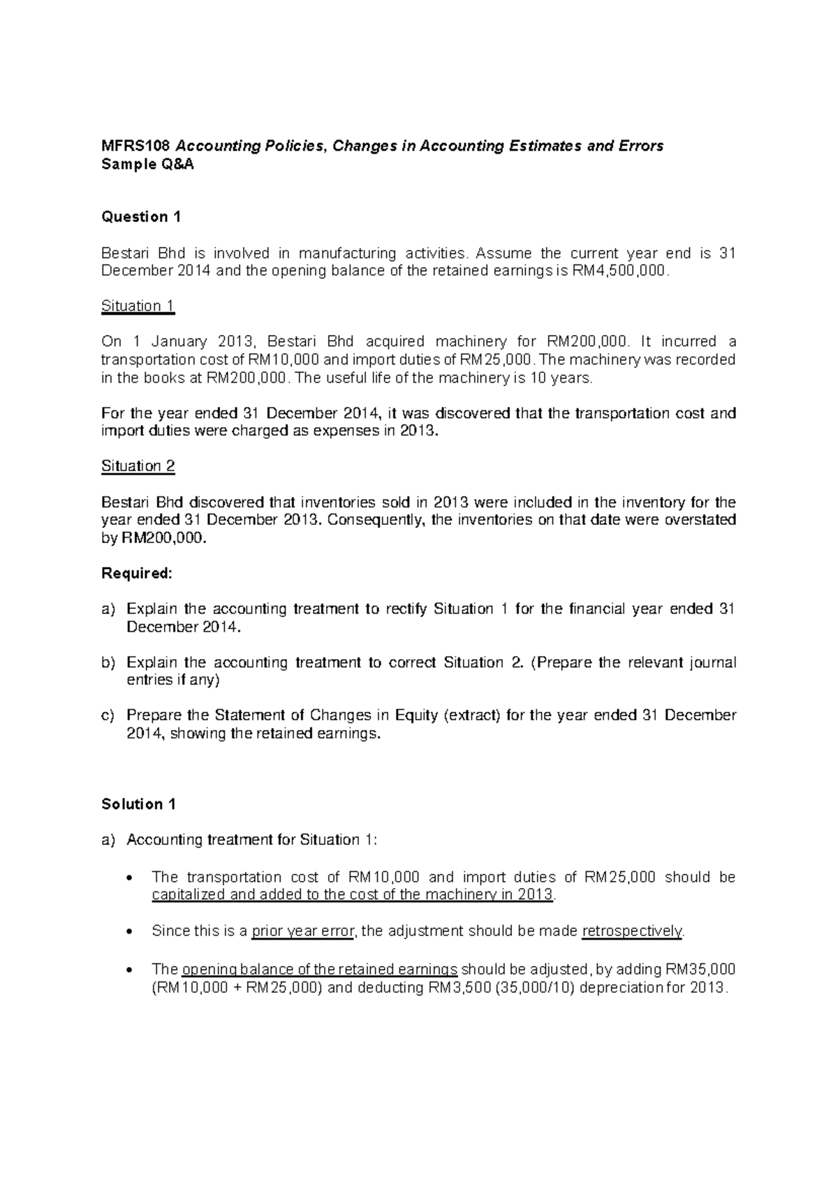MFRS108 - Accounting Policies and Errors: Q&A Solutions and Treatments ...
