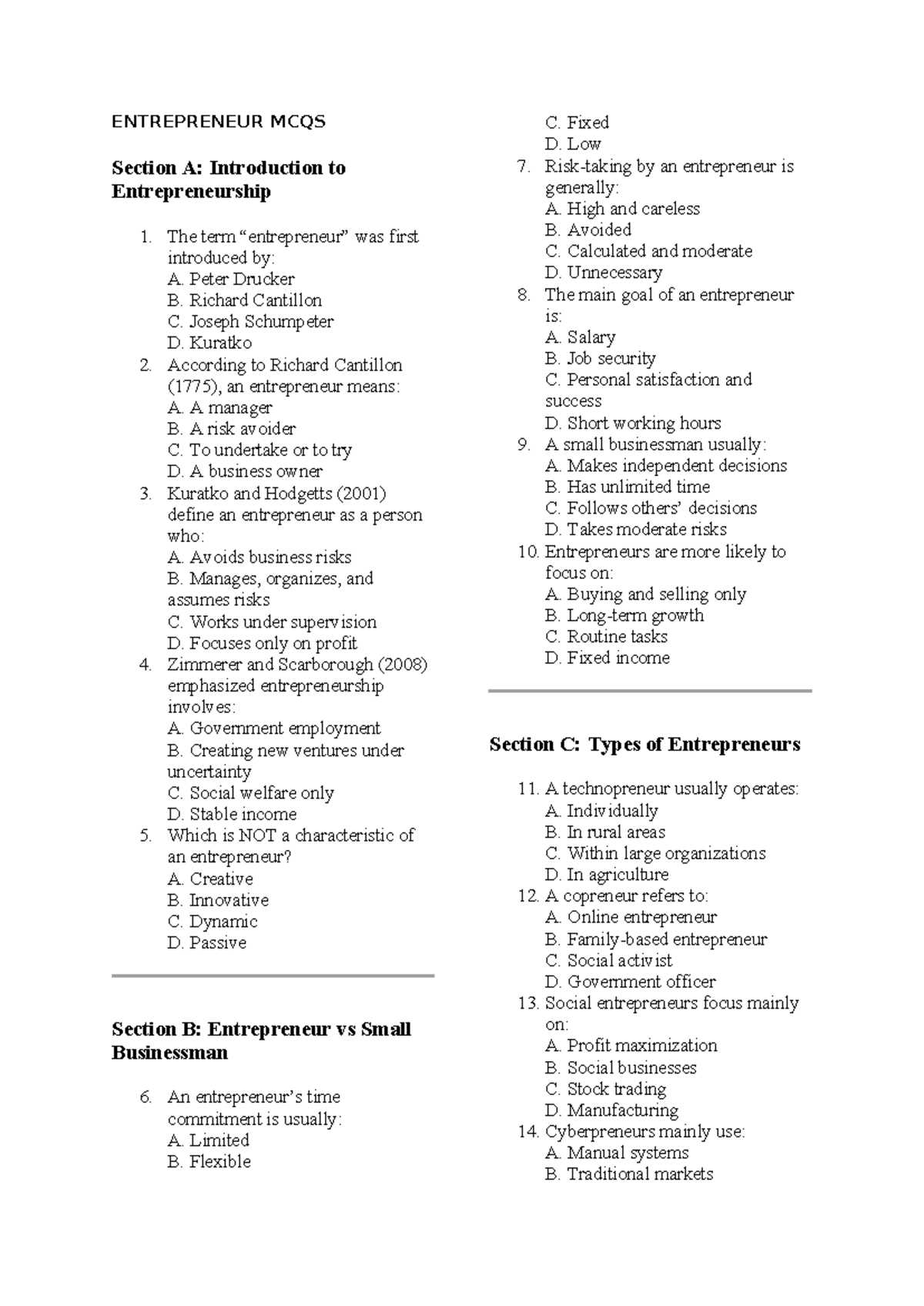 ENTREPRENEUR MCQS: Comprehensive Review for Exam Preparation - Studocu