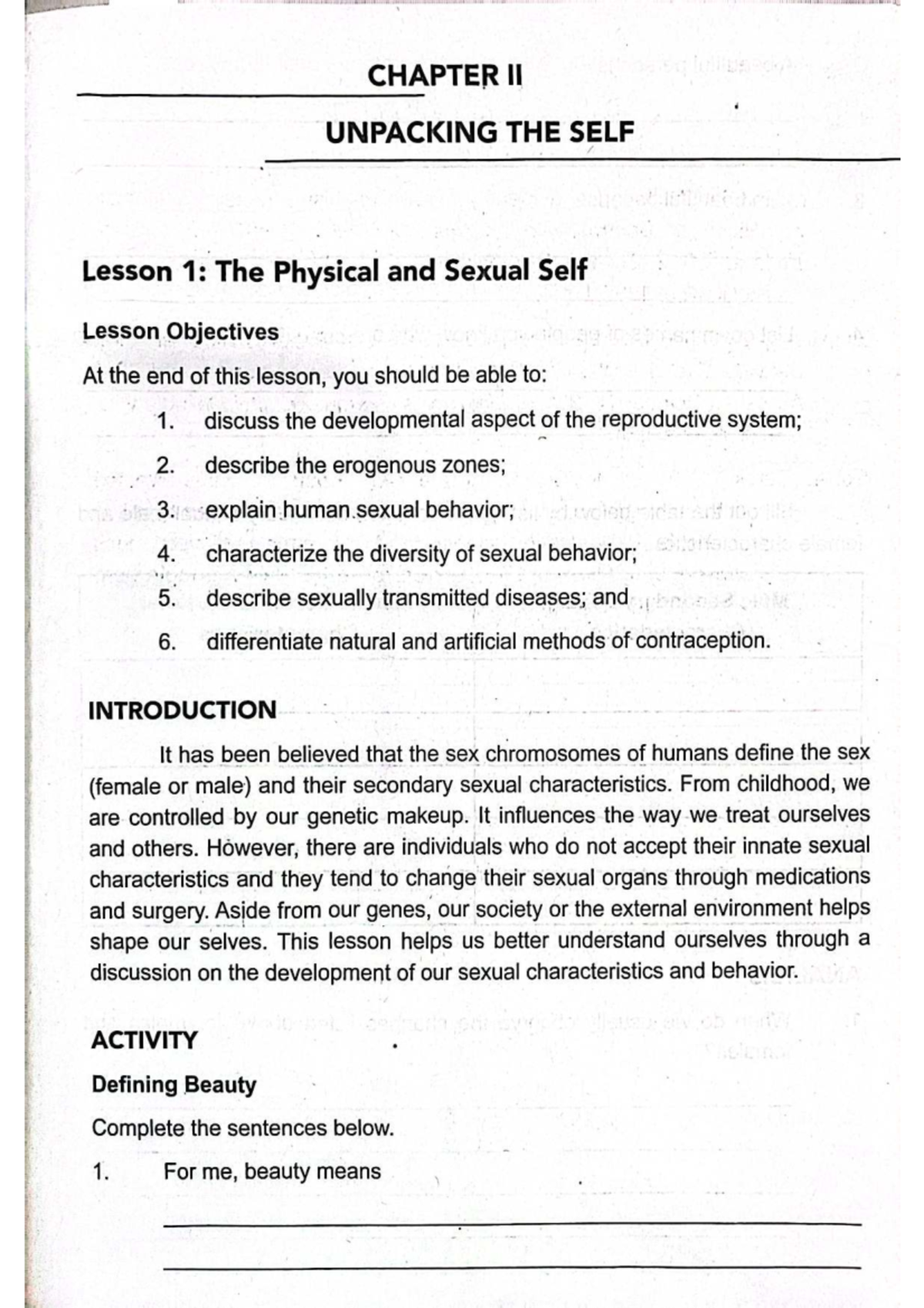 Chapter 2 Physical and Sexual Self - CHAPTER II UNPACKING THE SELF ...