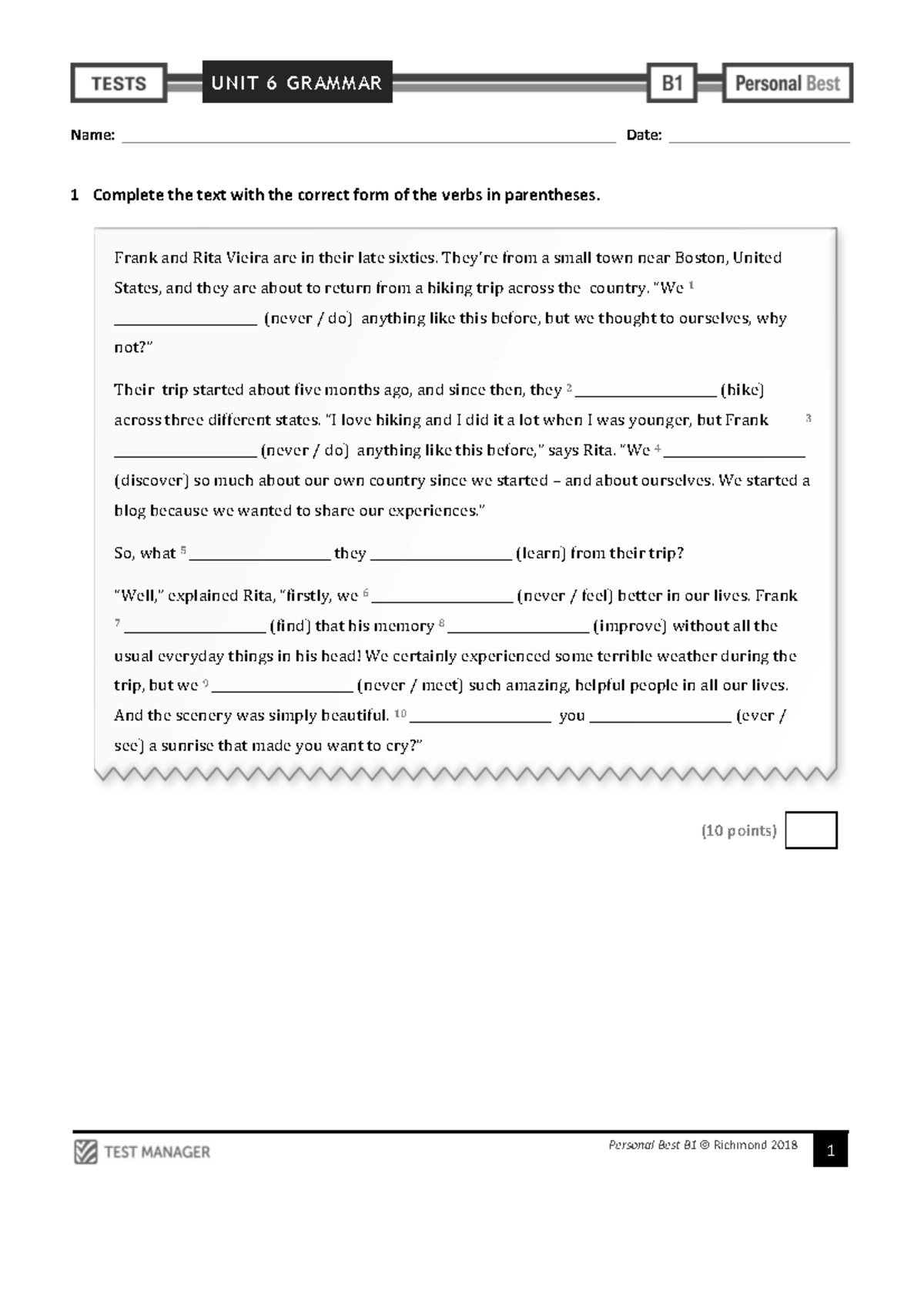 UNIT 6 GRAMMAR EXERCISES - PERSONAL BEST B1 - Studocu