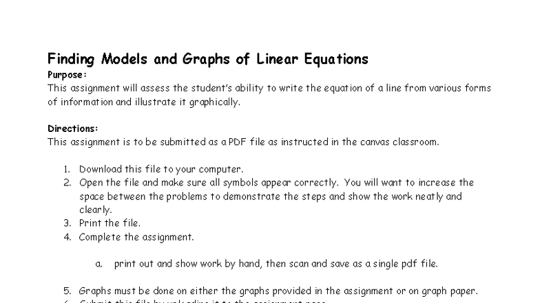 MATH 88 Final Exam Assignment: Linear Equations & Graphs Guide - Studocu
