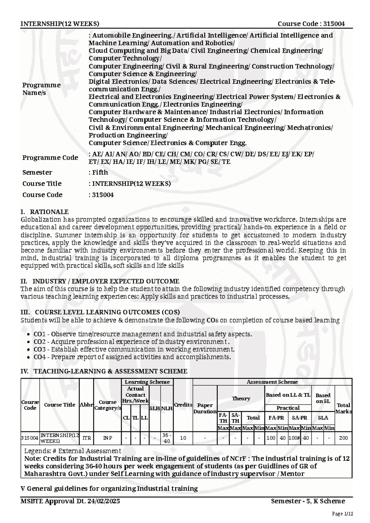 315004 - Internship Report (12 Weeks) for Engineering Students - Studocu