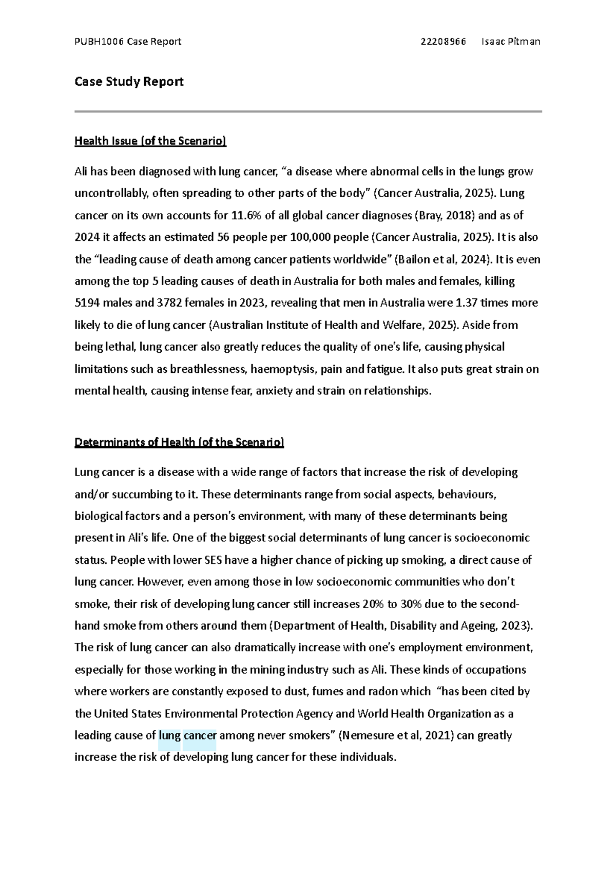 PUBH1006 Case Study: Lung Cancer Diagnosis and Health Determinants ...