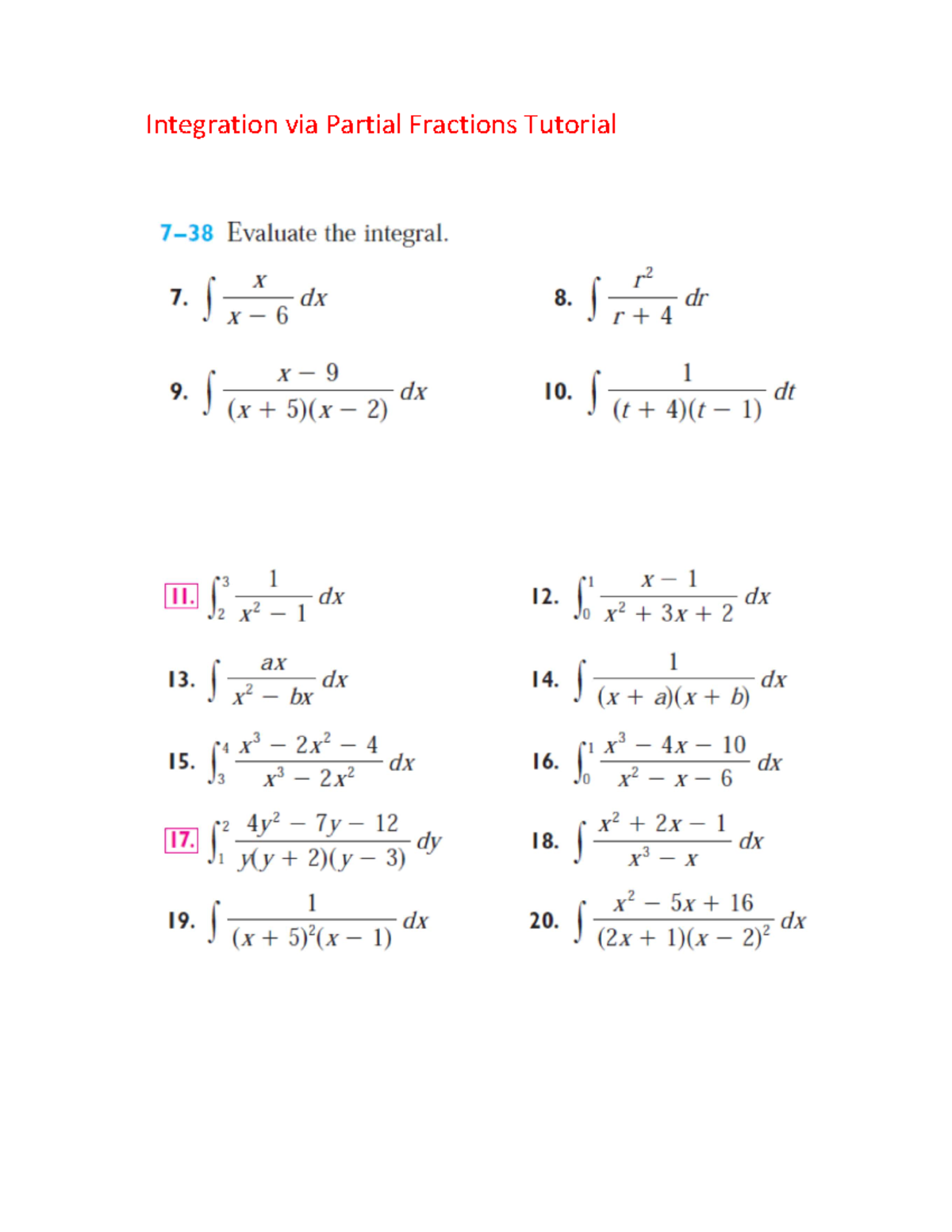 Integration via Partial Fractions: A Comprehensive Tutorial - Studocu
