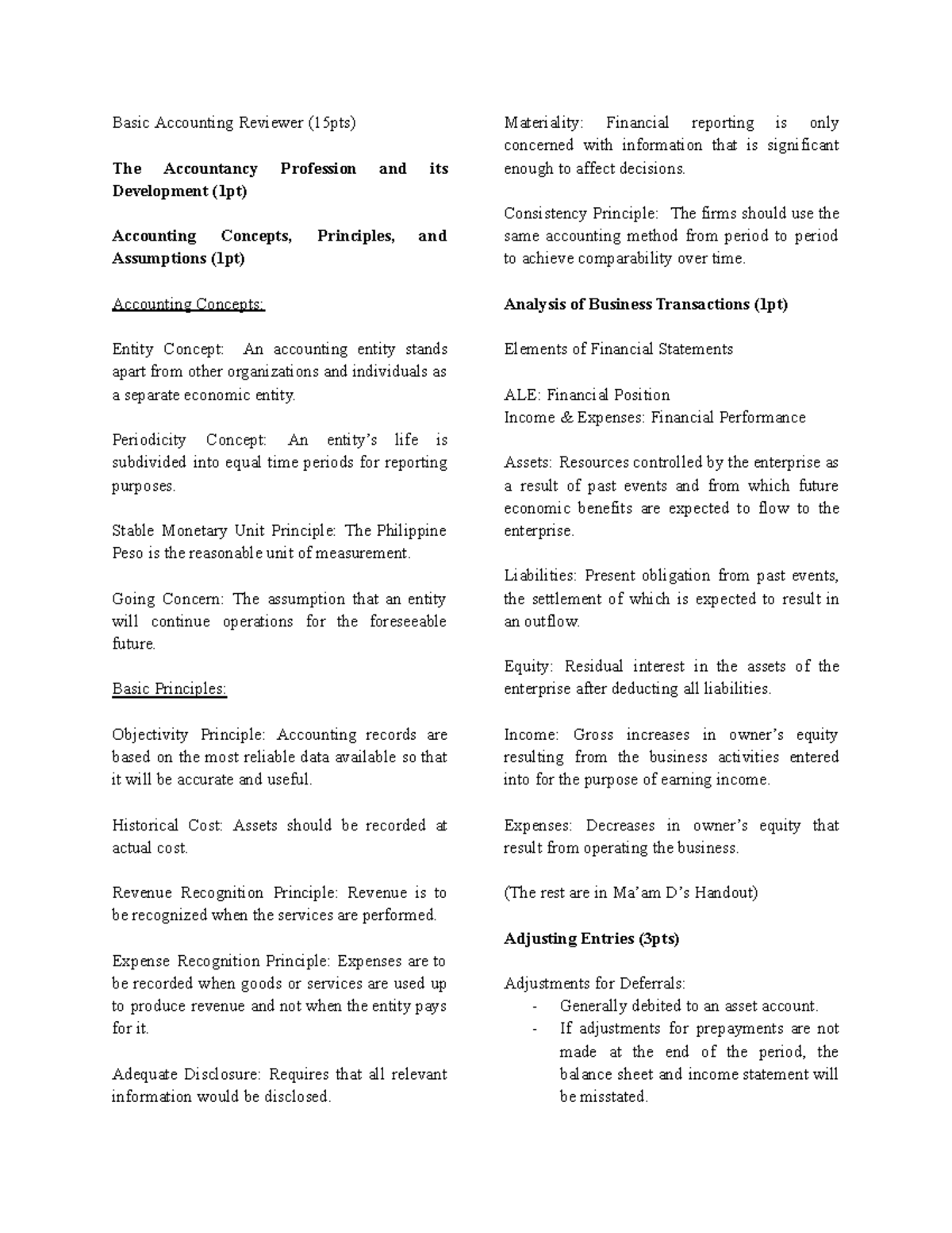 QE 1 - Basic Accounting Concepts & Principles Reviewer - Studocu