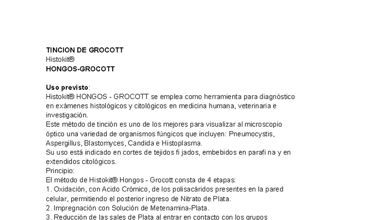 Tinción de Grocott para Diagnóstico de Hongos en Histología - Studocu
