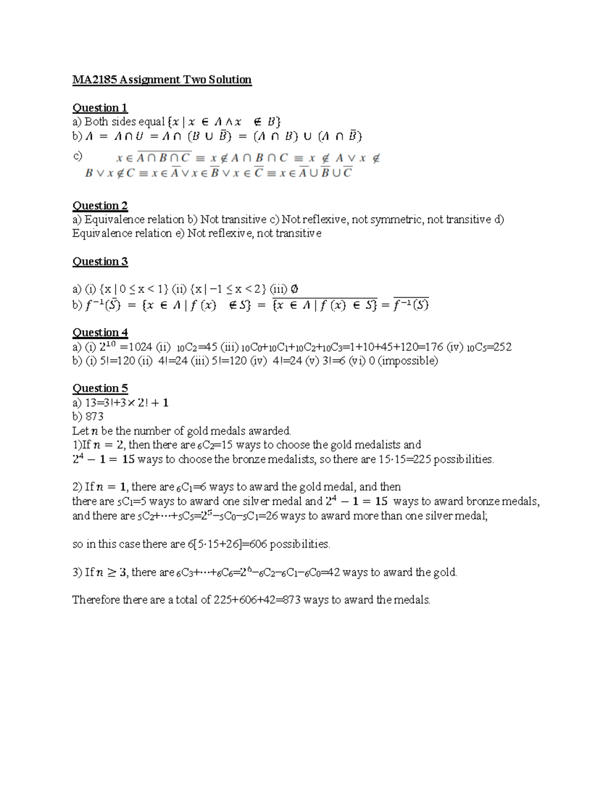 MA2185 Assignment Two Detailed Solutions and Explanations - Studocu