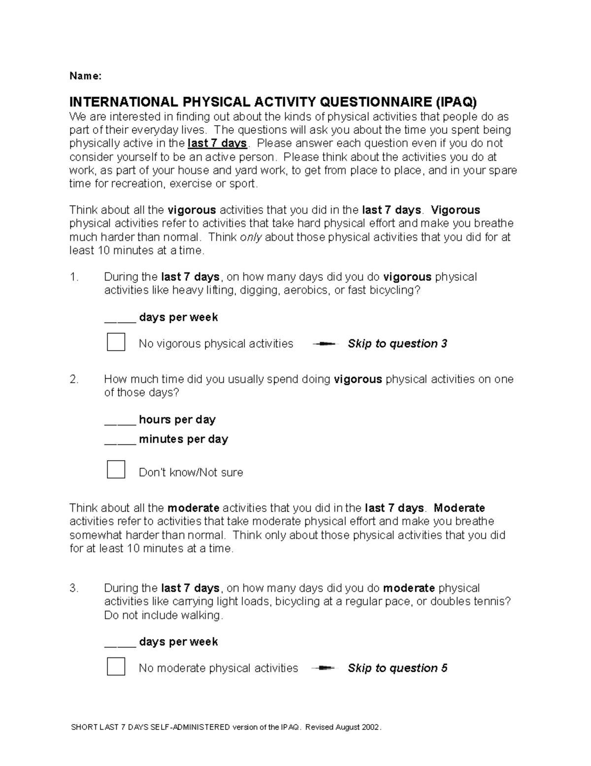 International physical activity questionnaire (IPAQ) - health overview ...