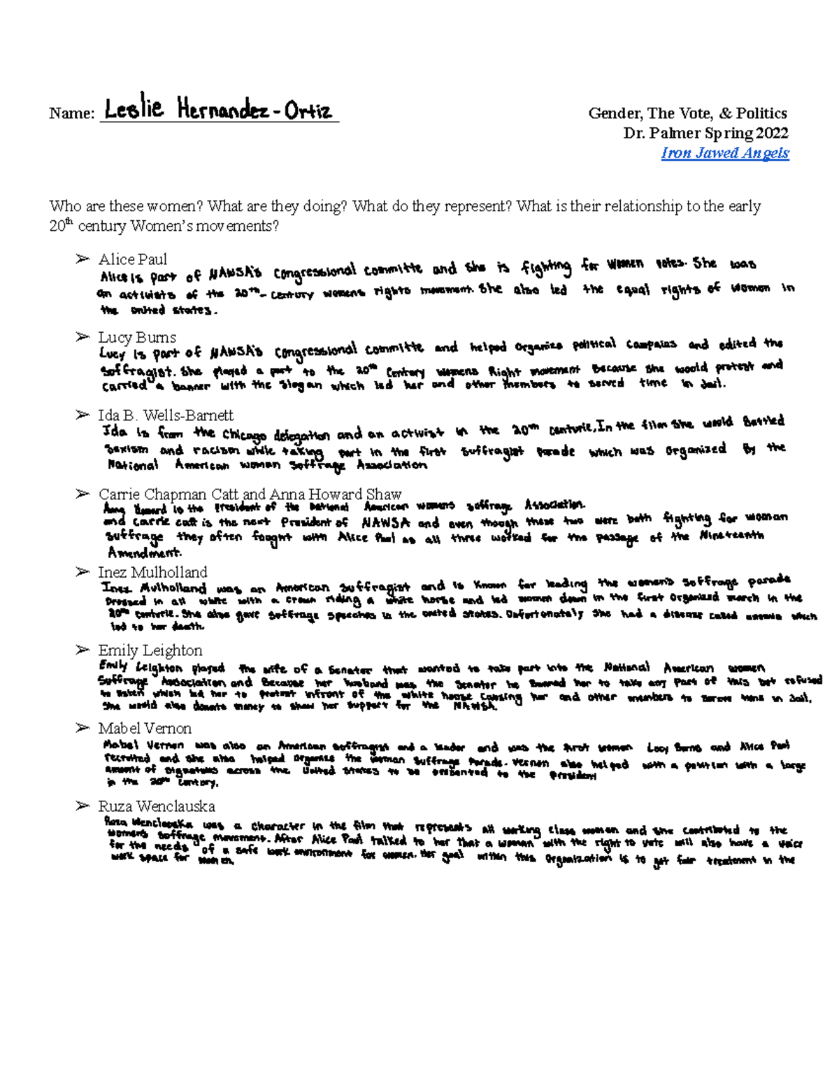 Iron Jawed Angels Worksheet - Name ...