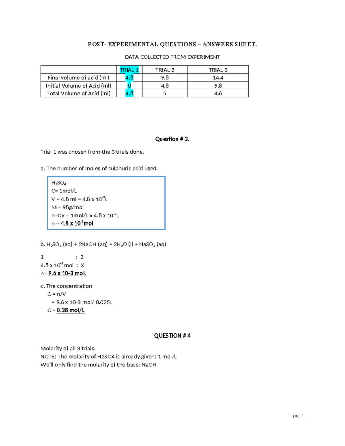 Post Lab 8: Experimental Questions & Answers Sheet - Studocu