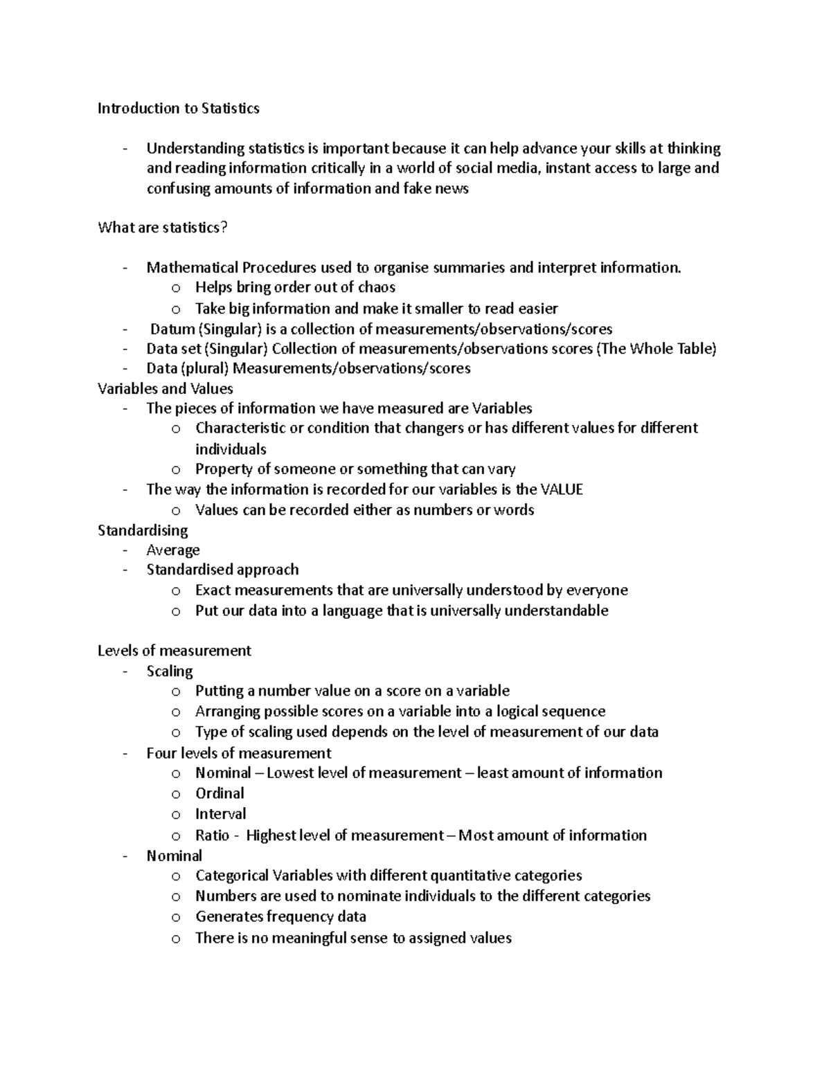 Introduction to Reseach Methods Notes - Introduction to Statistics ...