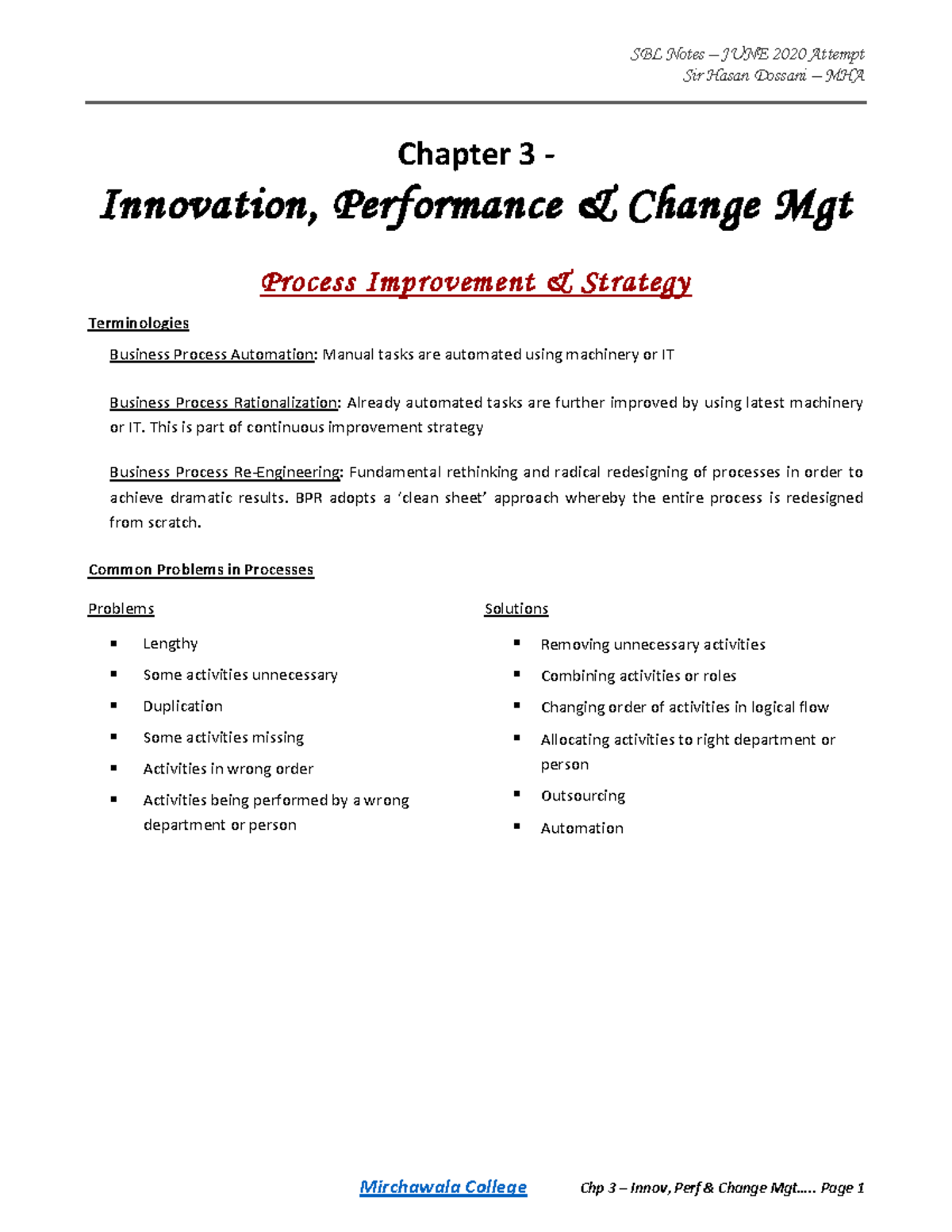 Chp 3 - Innovation & Performance Change Mgt (SBL Notes, MHA) - Studocu