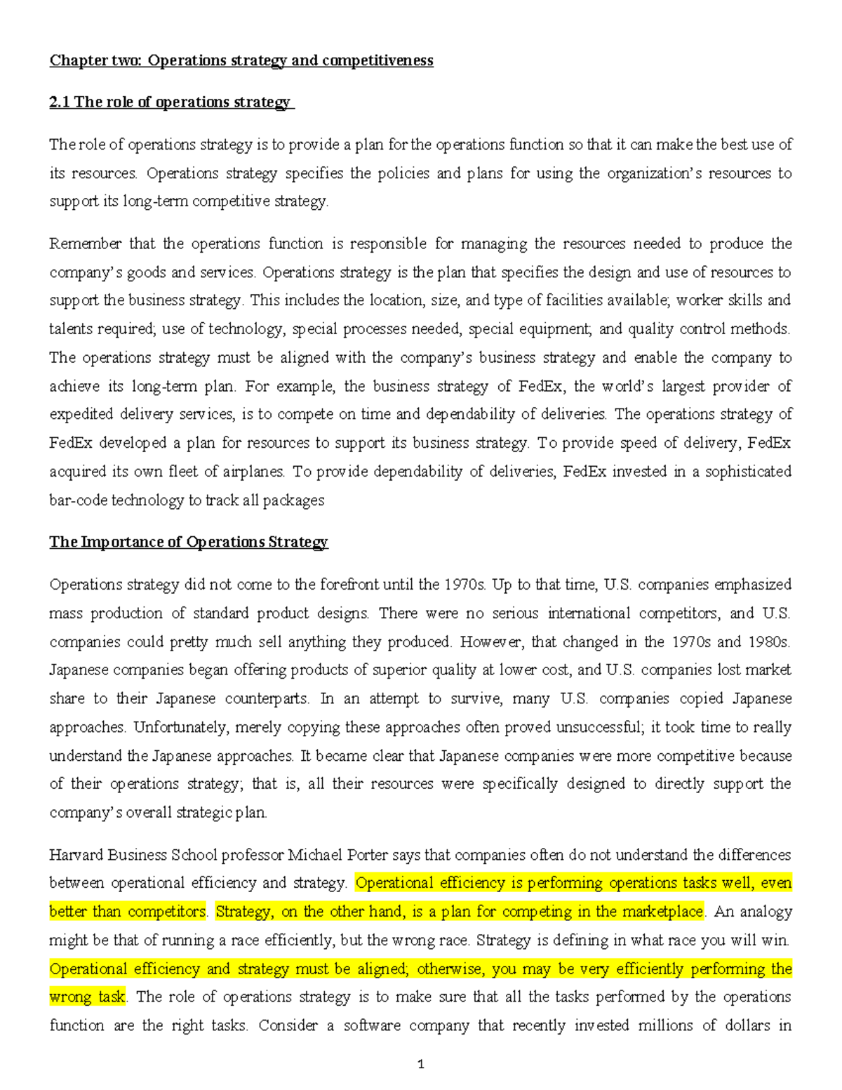 Chapter 2: Operations Strategy & Competitiveness Overview - Studocu