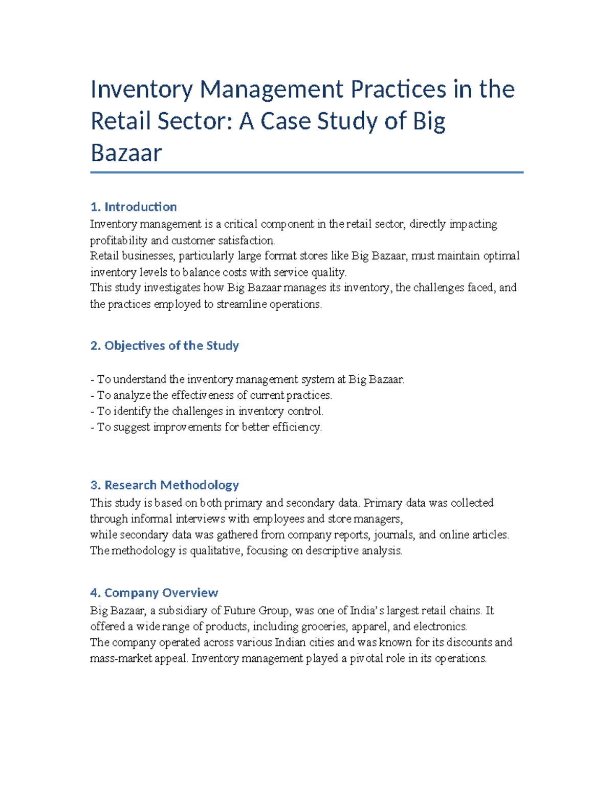 MBA Inventory Management Project: Case Study of Big Bazaar Practices ...