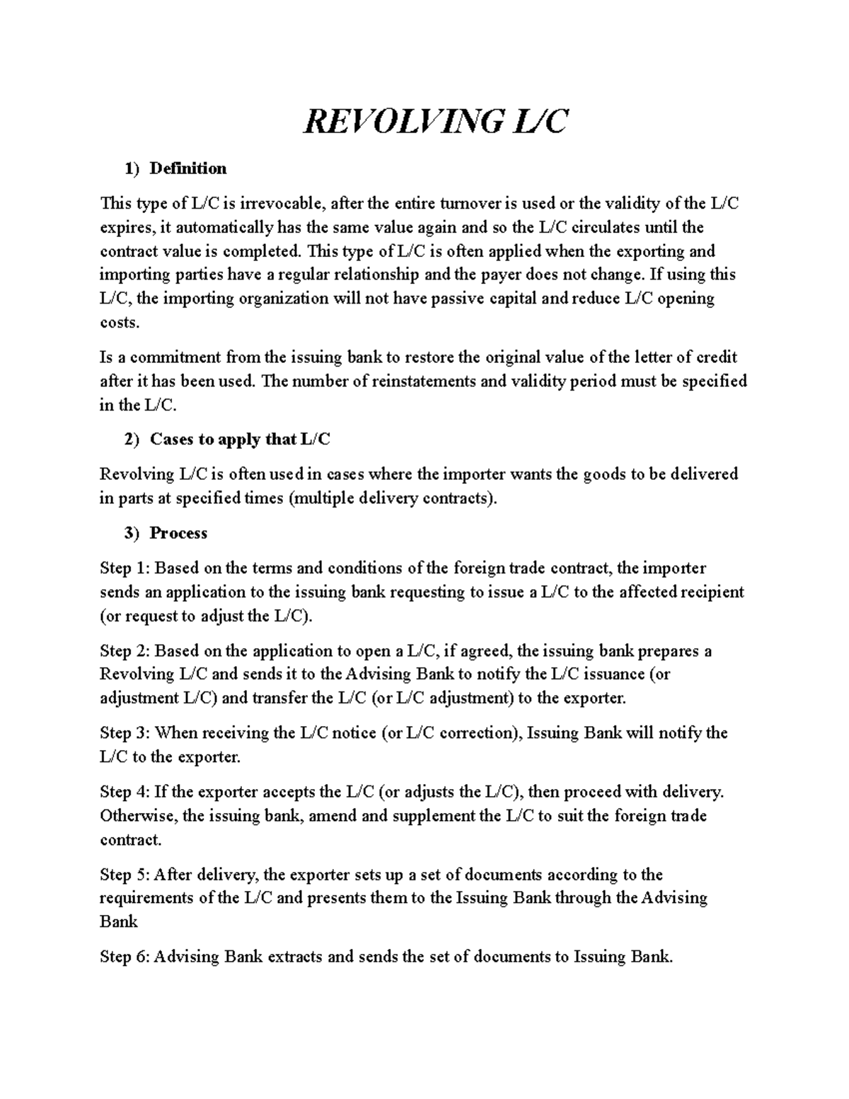 Revolving L/C Overview: Definition, Process, Advantages & Disadvantages ...