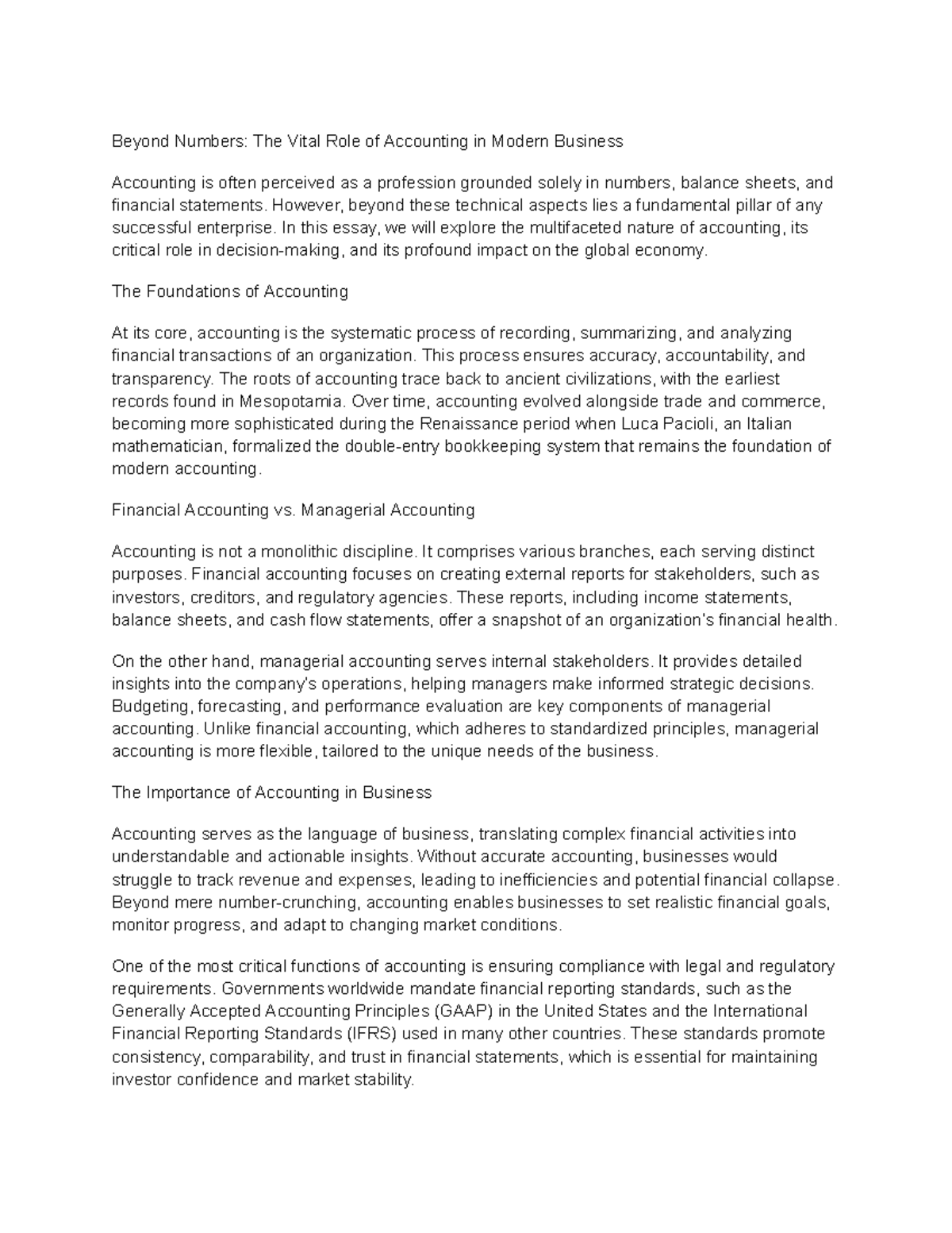 Beyond Numbers The Vital Role of Accounting in Modern Business ...
