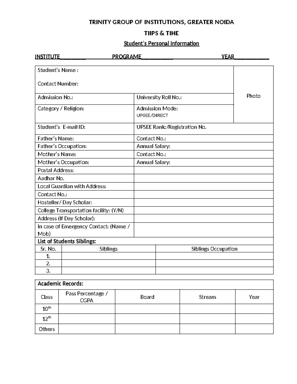 Mentor FORM - TRINITY GROUP OF INSTITUTIONS, GREATER NOIDA TIIPS & TIHE ...