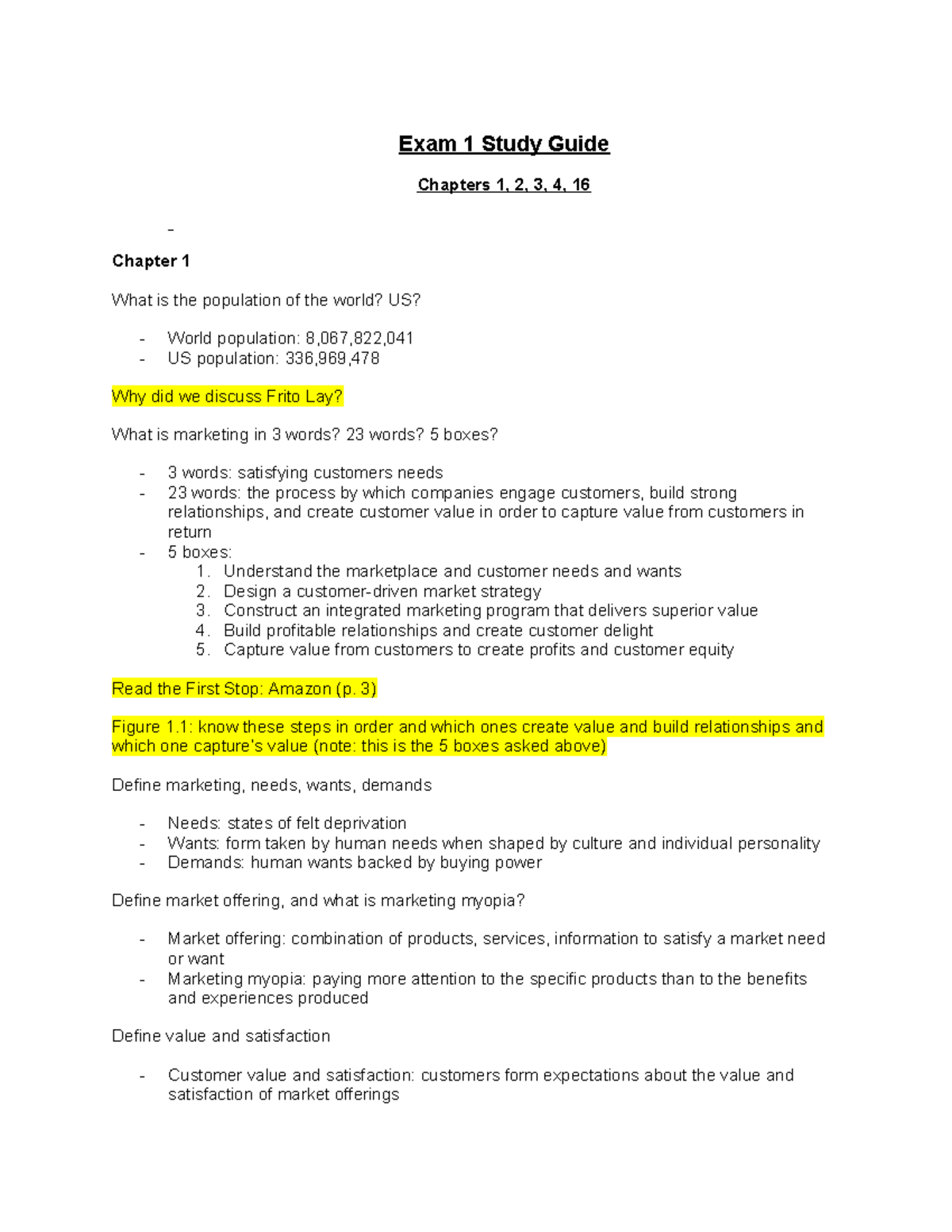 Marketing 101: Exam 1 Study Guide (Chapters 1, 2, 3, 4, 16) - Studocu