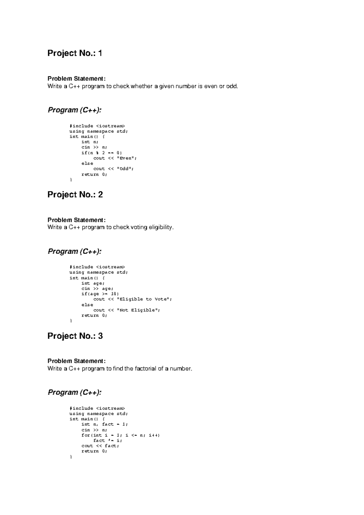 C++ Project 1-10: Problem Statements and Solutions - Studocu