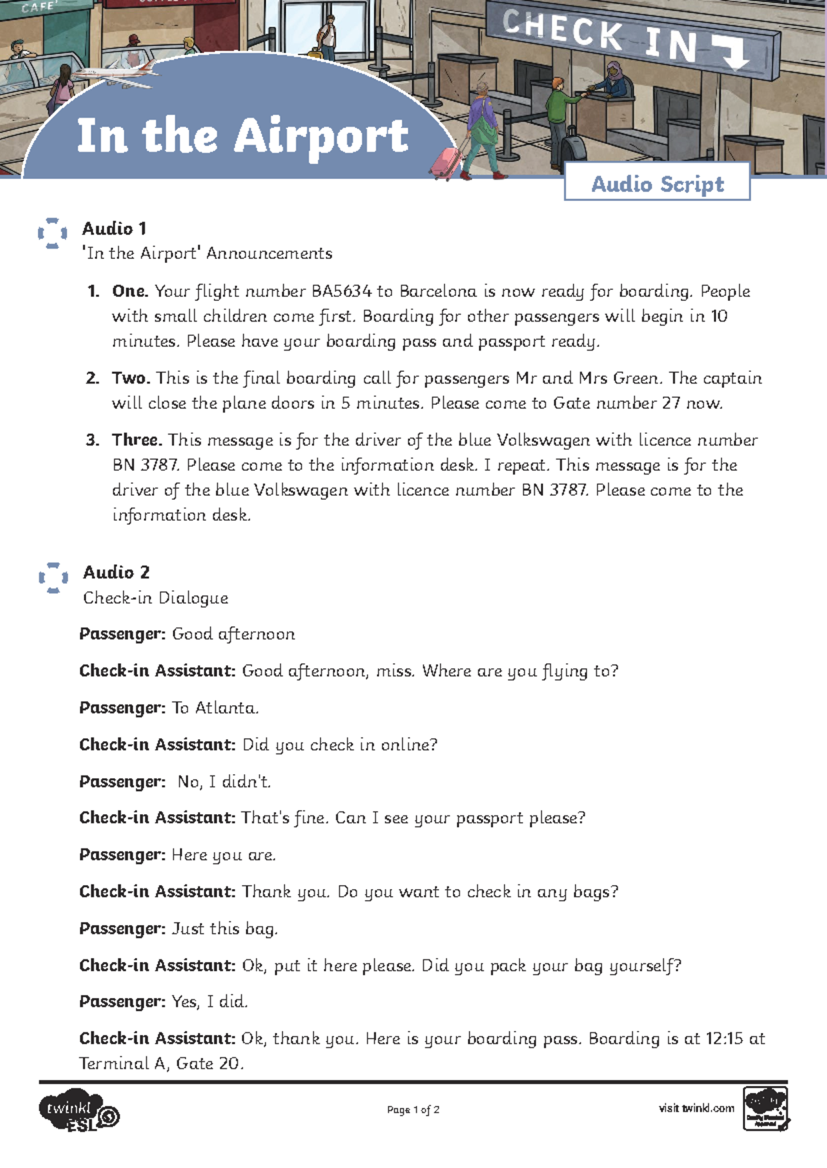 Airport Announcement Audio Scripts - BA5634 Boarding & Check-in - Studocu
