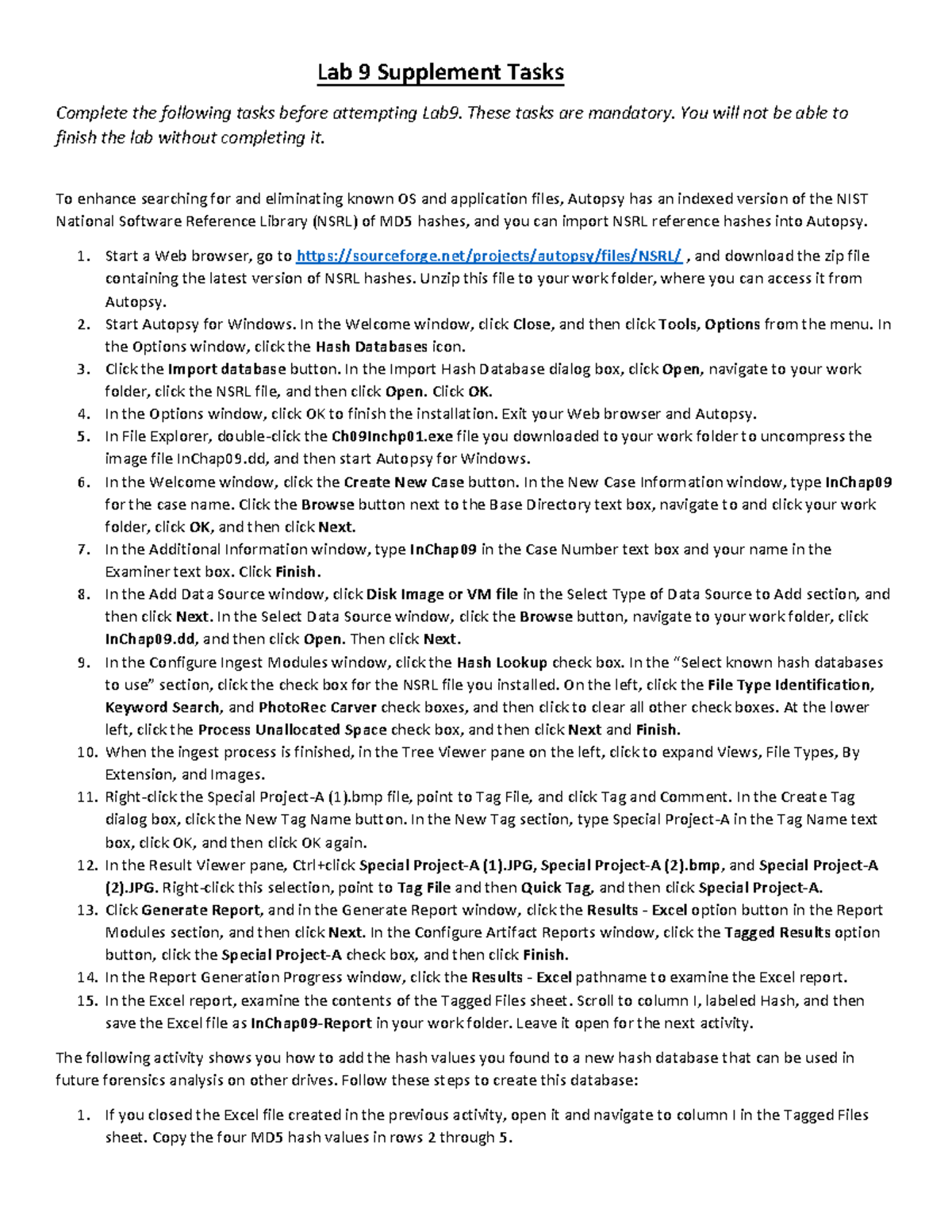 Lab 9 Supplement - Autopsy Hash Lookup & Data Management Tasks - Studocu