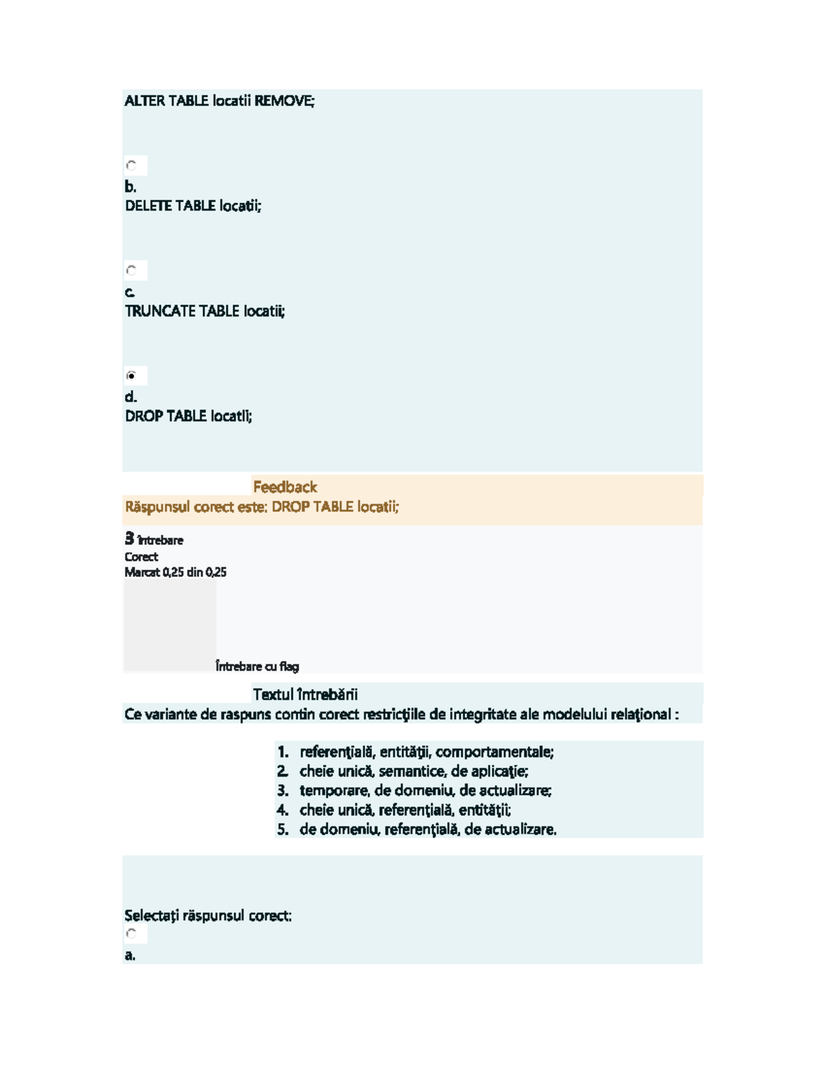 Grile - BD: Restrictii de integritate si Forma Normala 3 - Studocu