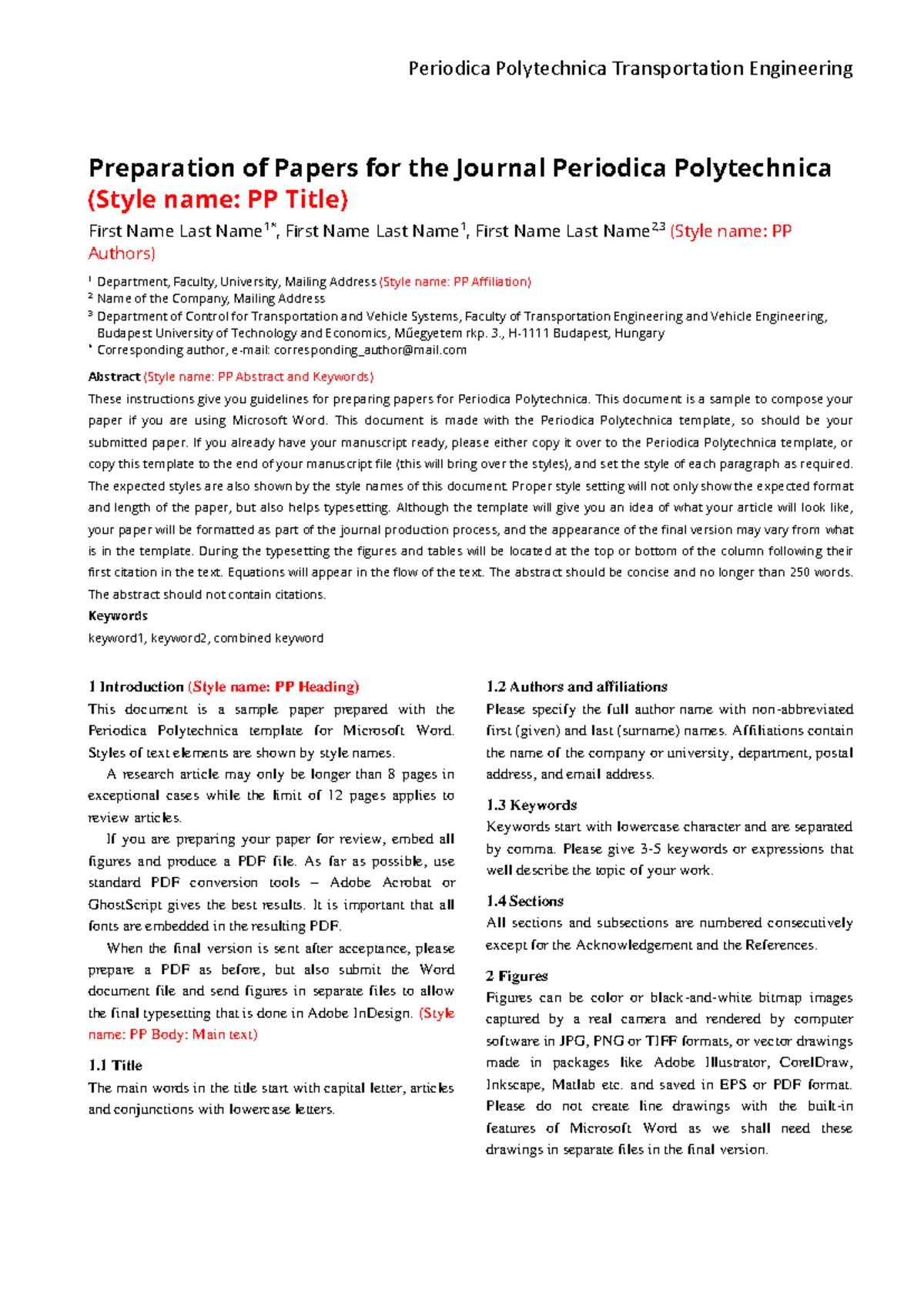 PPTR Sample File: Guidelines for Periodica Polytechnica Papers - Studocu