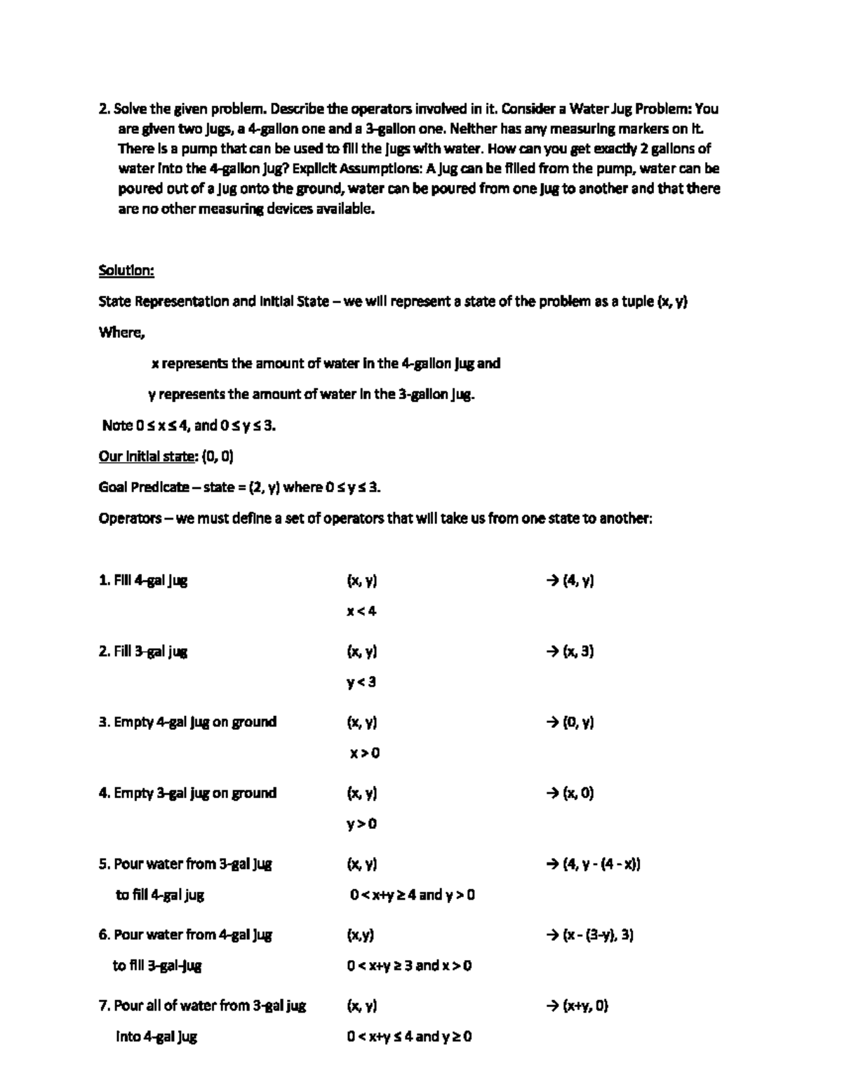 AIML Problems - Notes on Water Jug and Bayesian Networks - Studocu