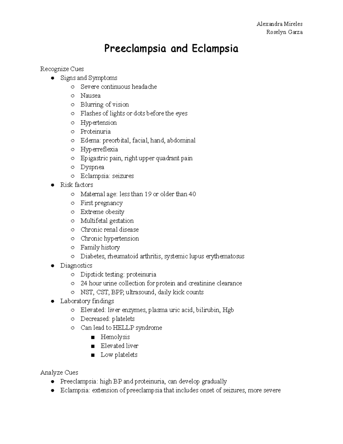 Final Exam Notes on Preeclampsia & Eclampsia (Nursing 101) - Studocu