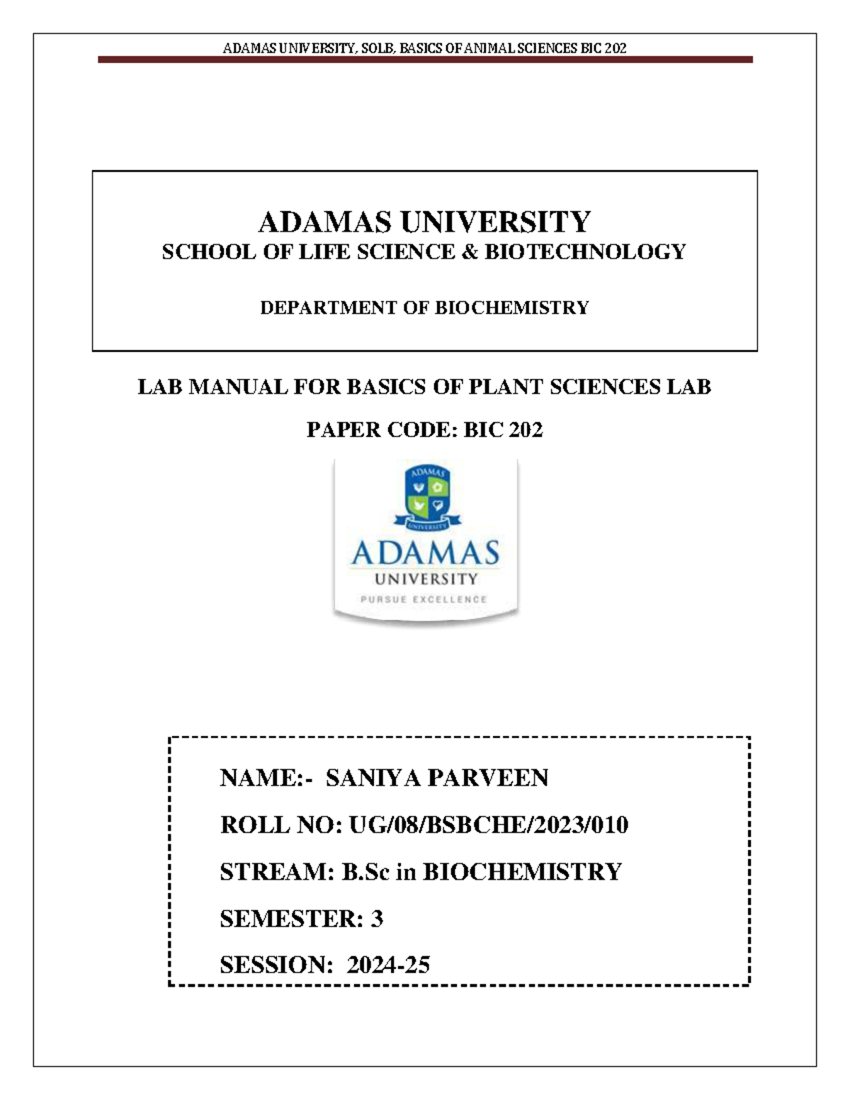 BS LAB Manual plant - Practical - ADAMAS UNIVERSITY SCHOOL OF LIFE ...