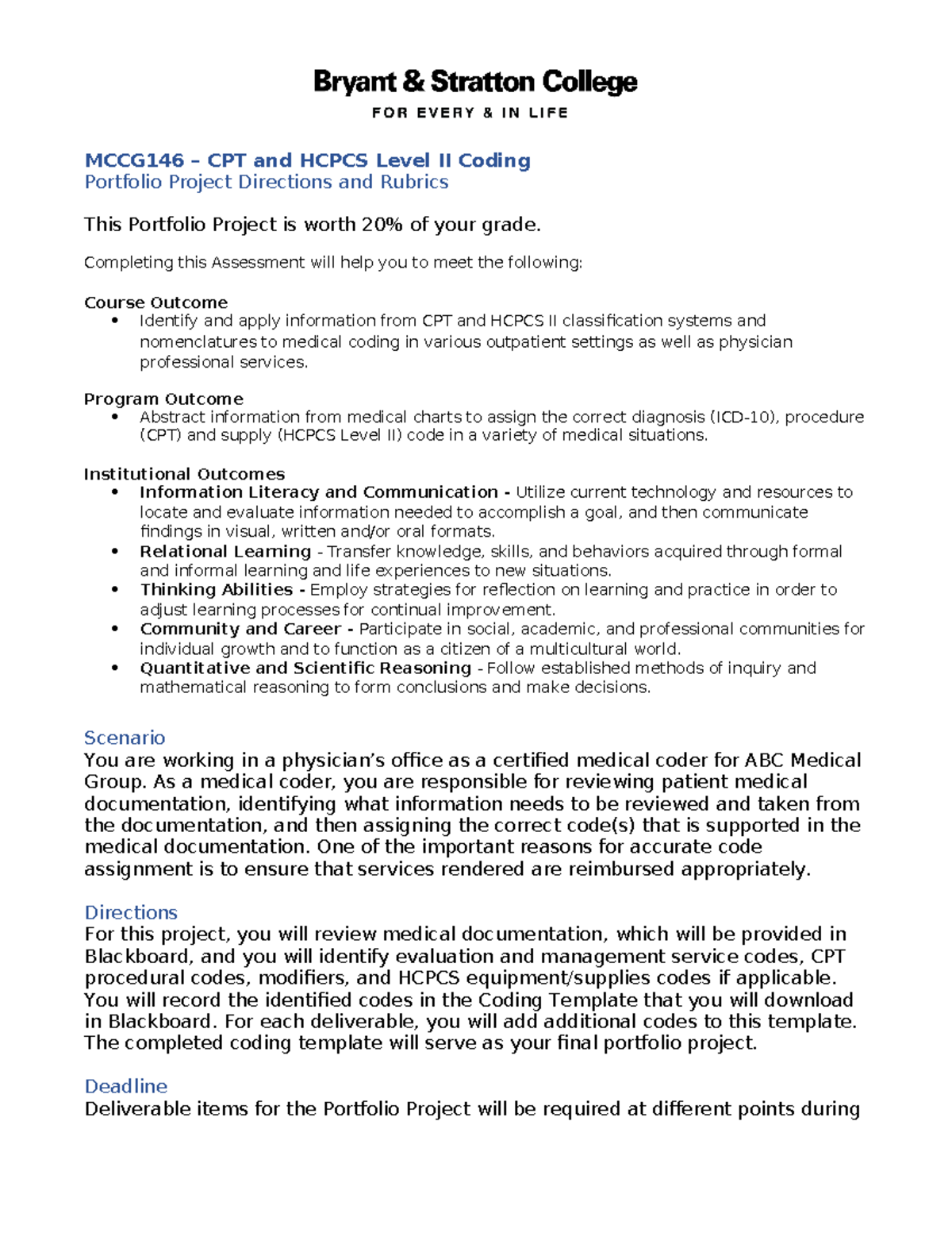 MCCG146 – Portfolio Project Directions: CPT & HCPCS II Coding Guide ...