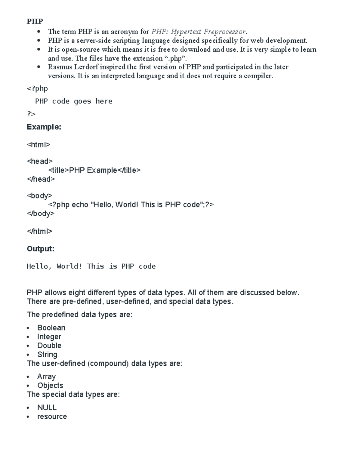 Unix unit 4&5 - self made notes - PHP The term PHP is an acronym for ...