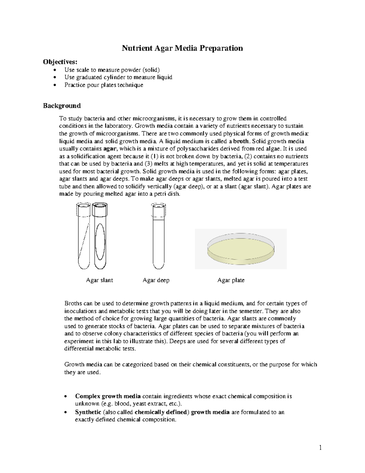 Nutrient Agar Media Prep Lab Instructions and Autoclave Log - Studocu