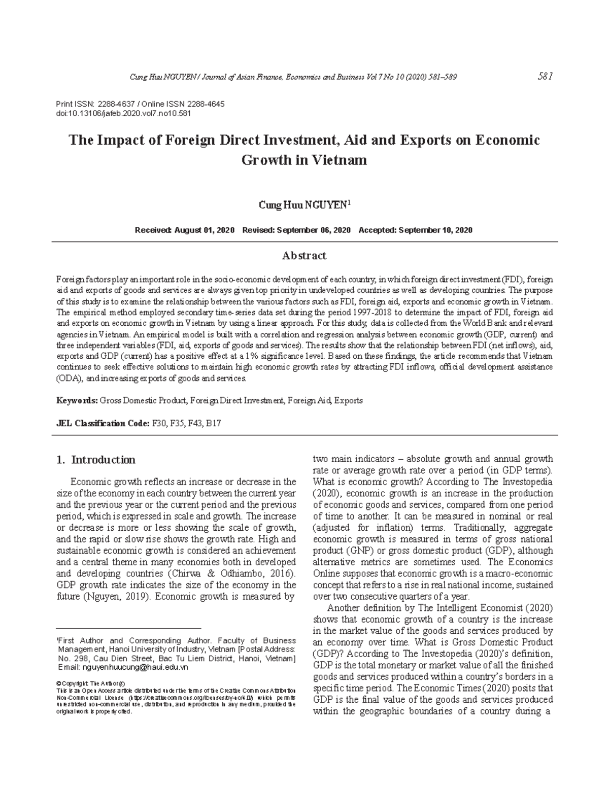 The Impact of FDI, Aid, and Exports on Vietnam's Economic Growth ...