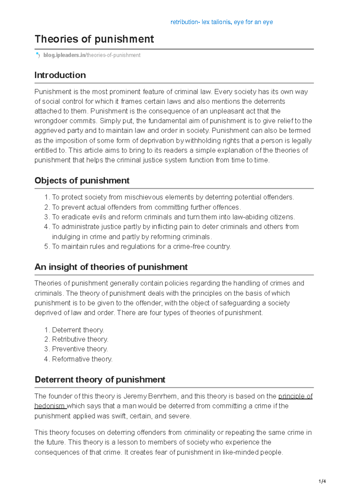 Theories of punishment: An overview of key concepts and critiques - Studocu