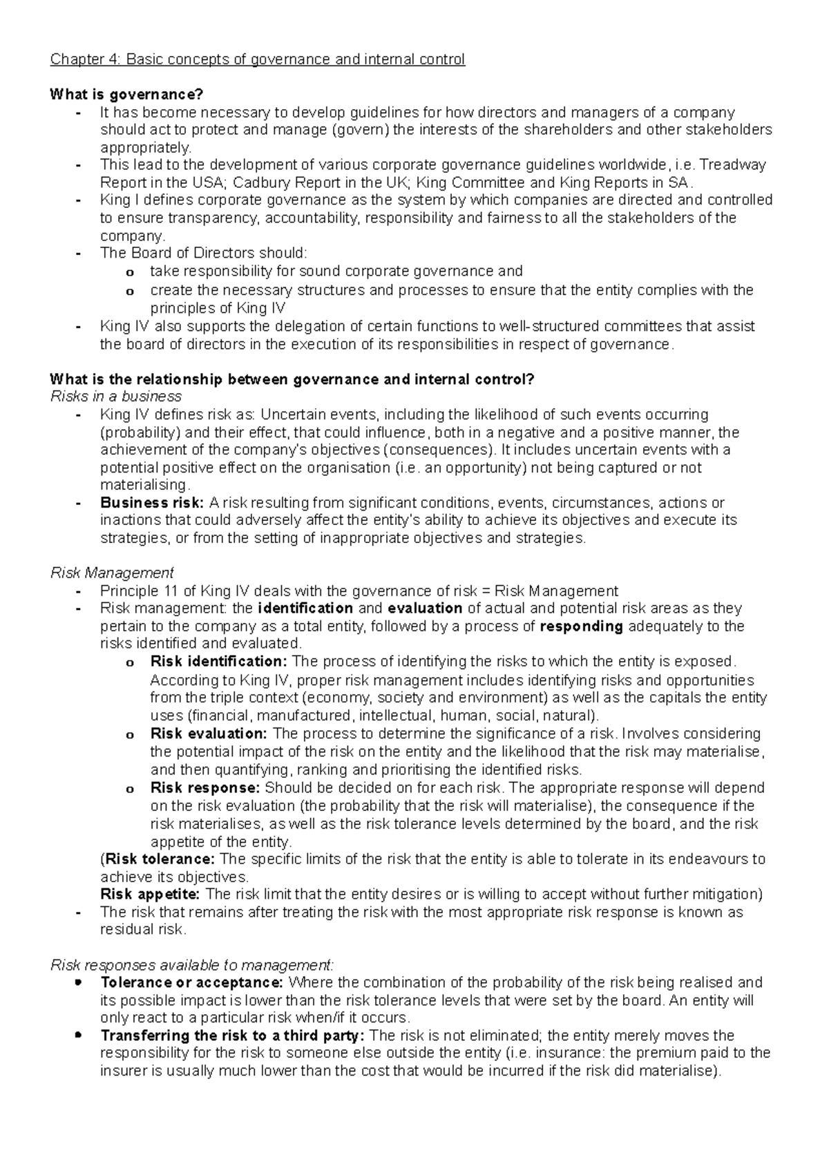 Chapter 4 - Summary of Governance and Internal Control in Auditing 2B ...
