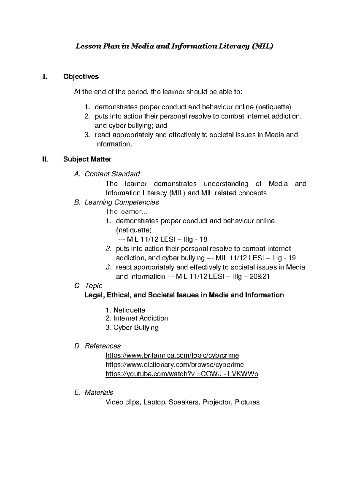 Media and Information Literacy (MIL) - Lesson Plan Overview - Studocu