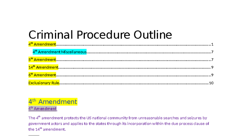 Criminal Procedure Outline: 4th, 5th, and 14th Amendments Overview ...
